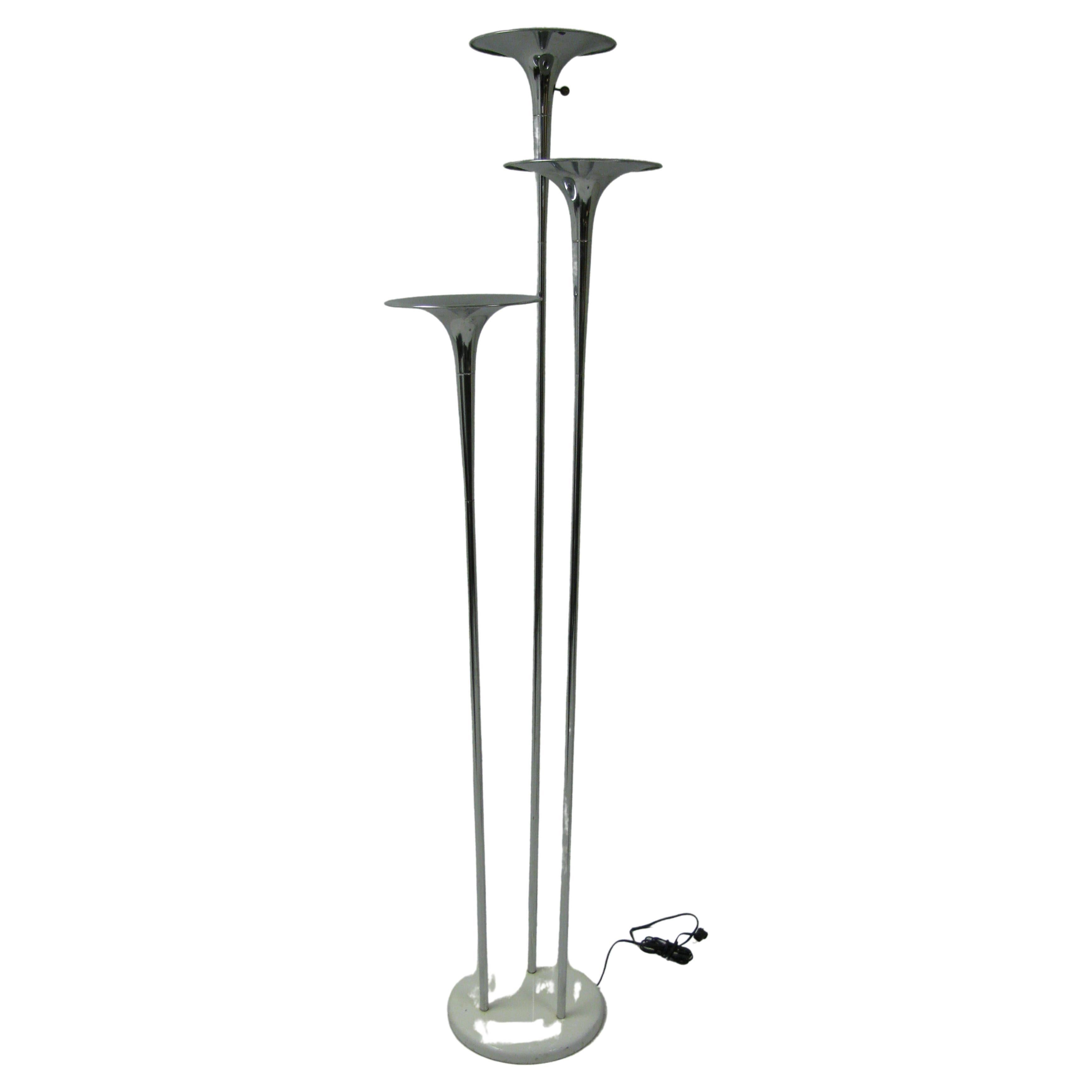 Reggiani Mid Century Modern Trumpet Triple Torchiere Floor Lamp Italy