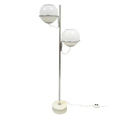 Lampadaire Reggiani Midcentury Italian Modern Double Glass Orb Chrome Marble Lamp