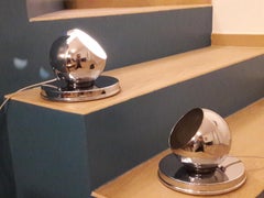 Reggiani Style Midcentury Spherical Chrome Adjustable Pair of Table Lamps, 1960s