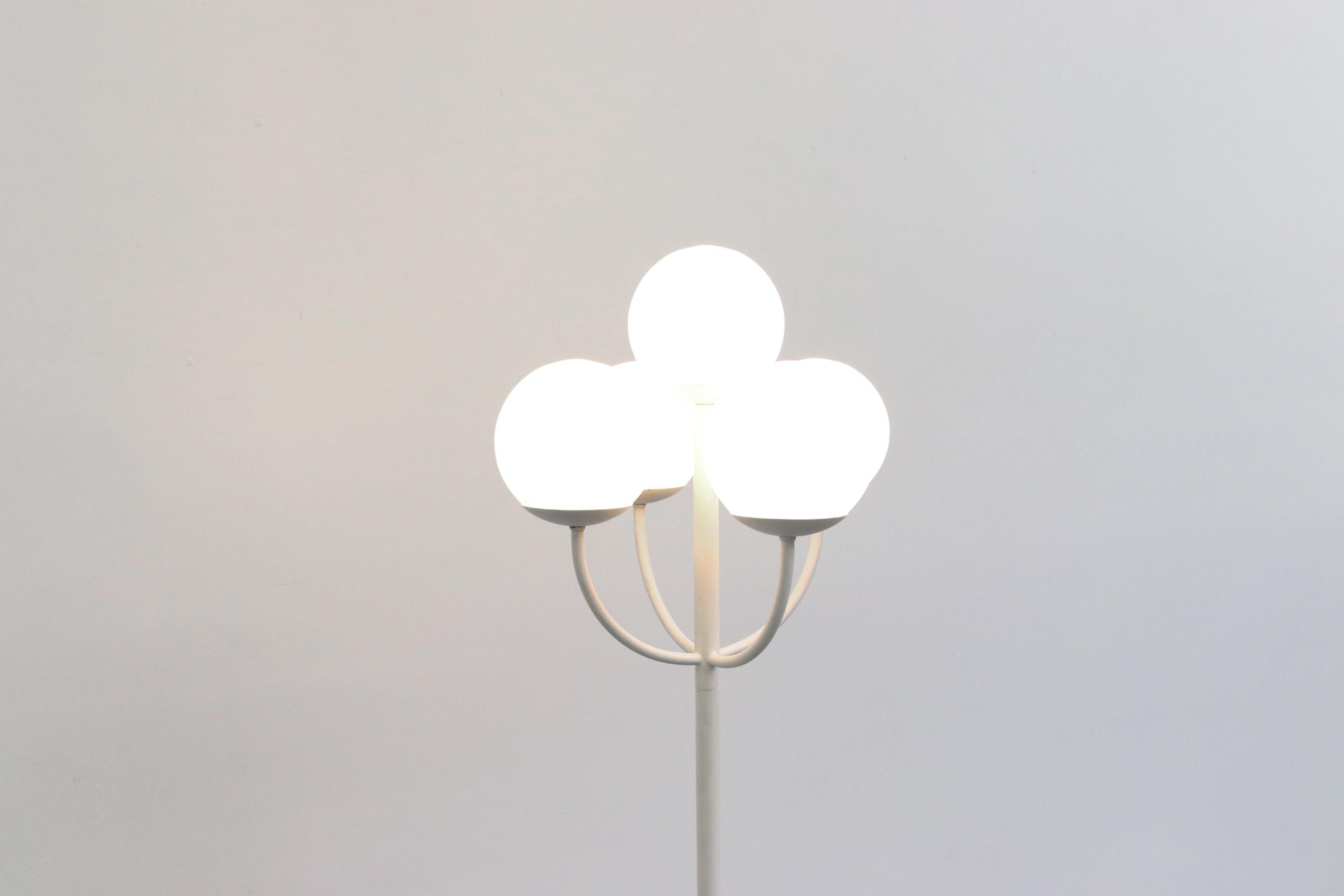 Dutch Reggiani Style White Tulip Base Multi-Globe Milk Glass Floor Lamp For Sale