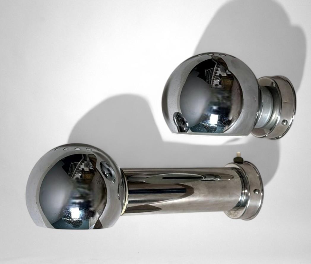 20th Century Reggiani Style Pair Of Italian Wall Sconces Space Age In Nickel-Plated Metal For Sale