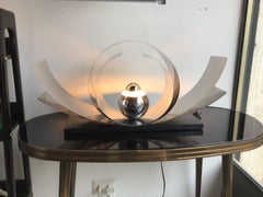 Reggiani Table Lamp Metal Crome Wood, 1970, Italy