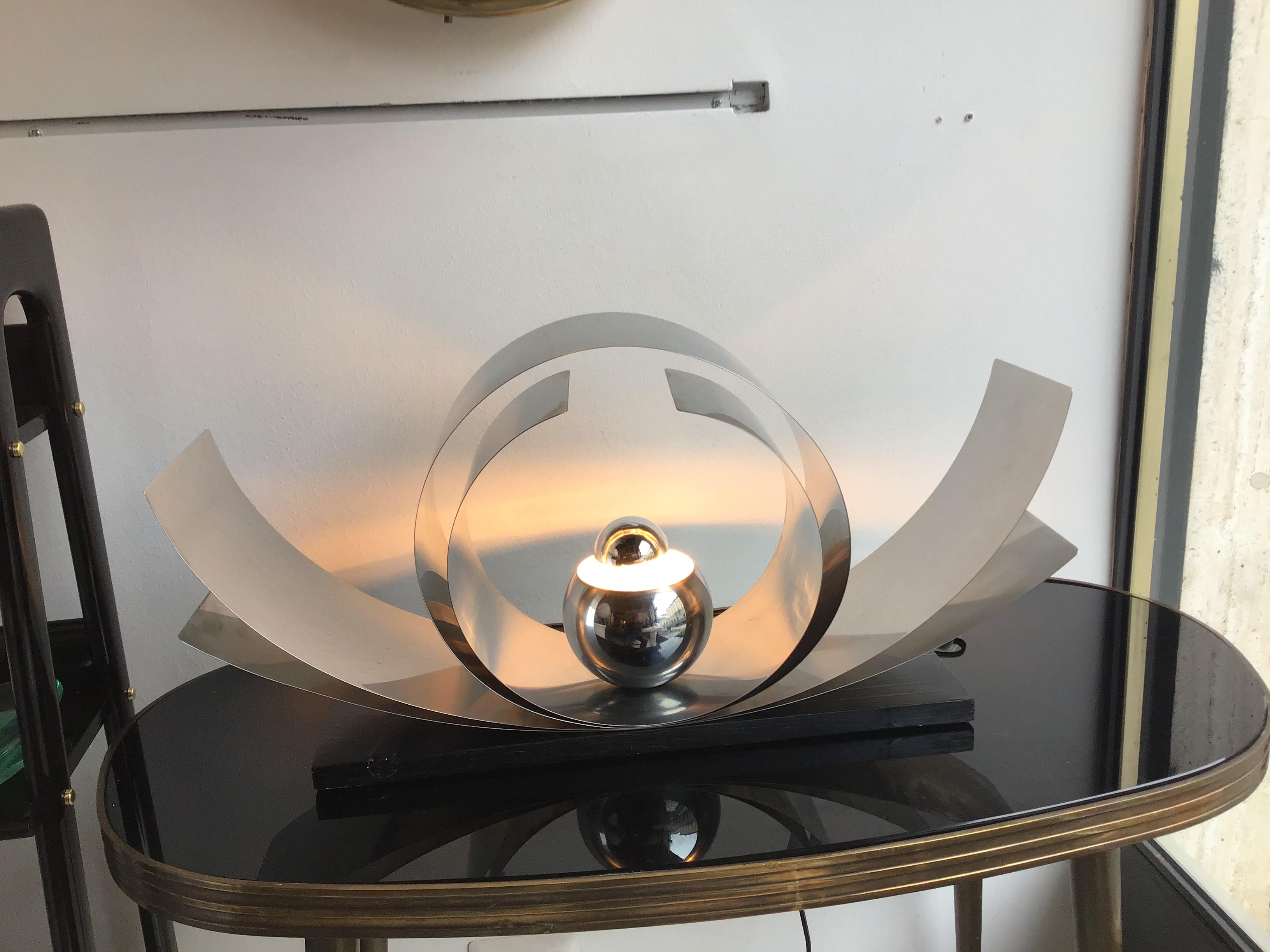 Reggiani Table Lamp Metal Crome Wood, 1970, Italy In Excellent Condition For Sale In Milano, IT