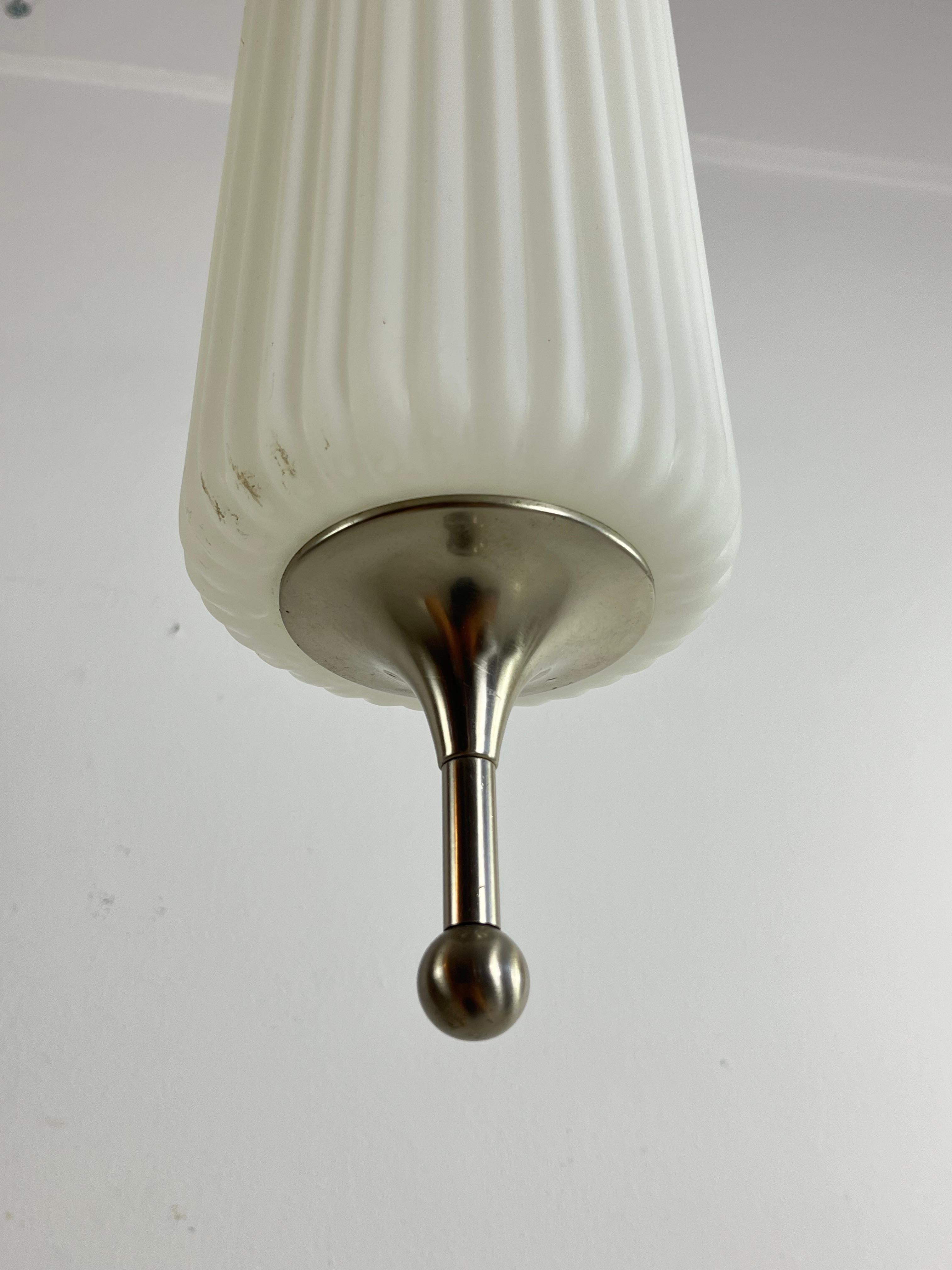 Milk Glass Reggiani Torpedo Chandelier  Italian Design Mid-Century 1960s For Sale