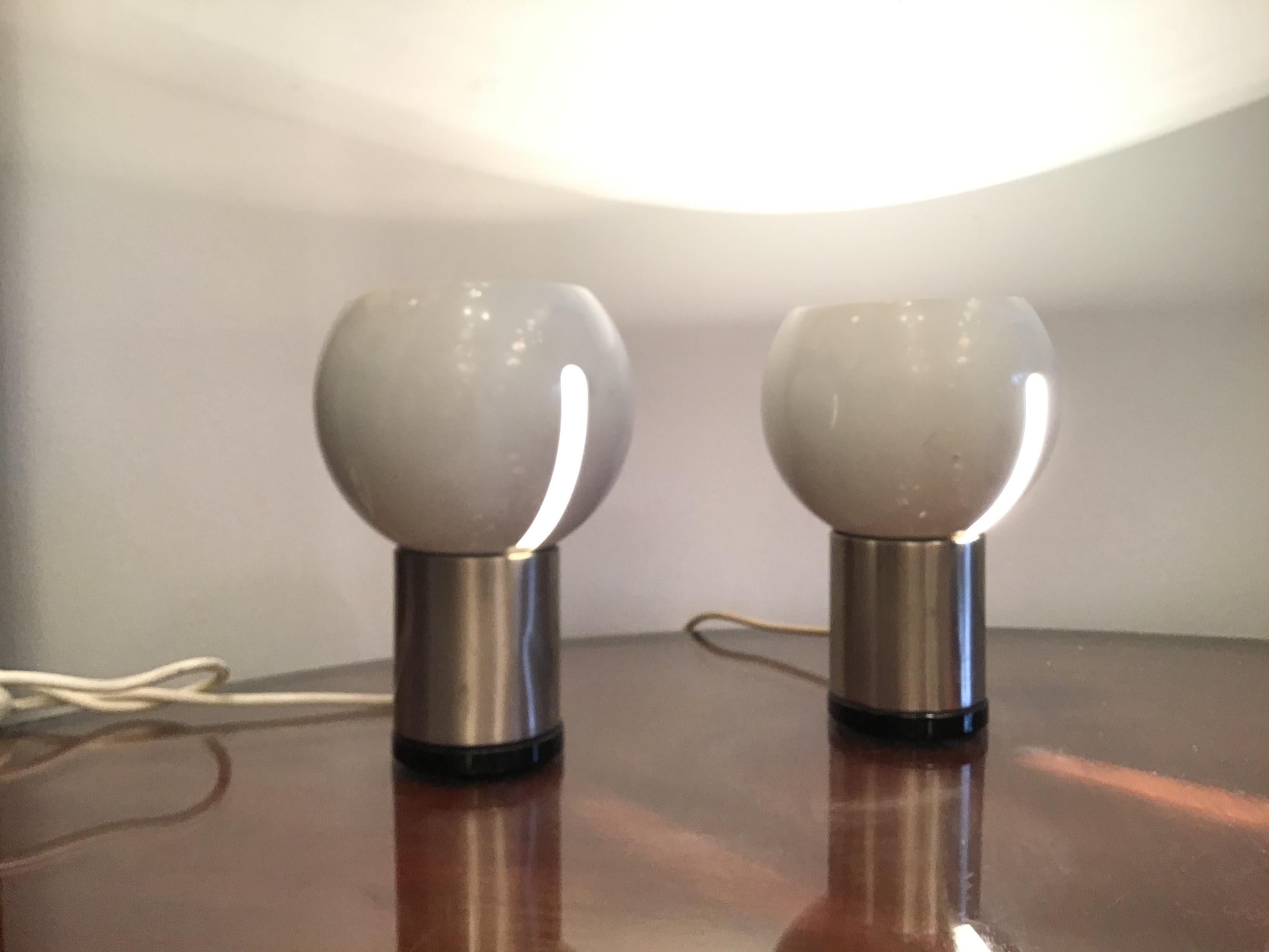 Italian Reggiani Two Table Lamp Metal Crome Plex, 1970, Italy For Sale