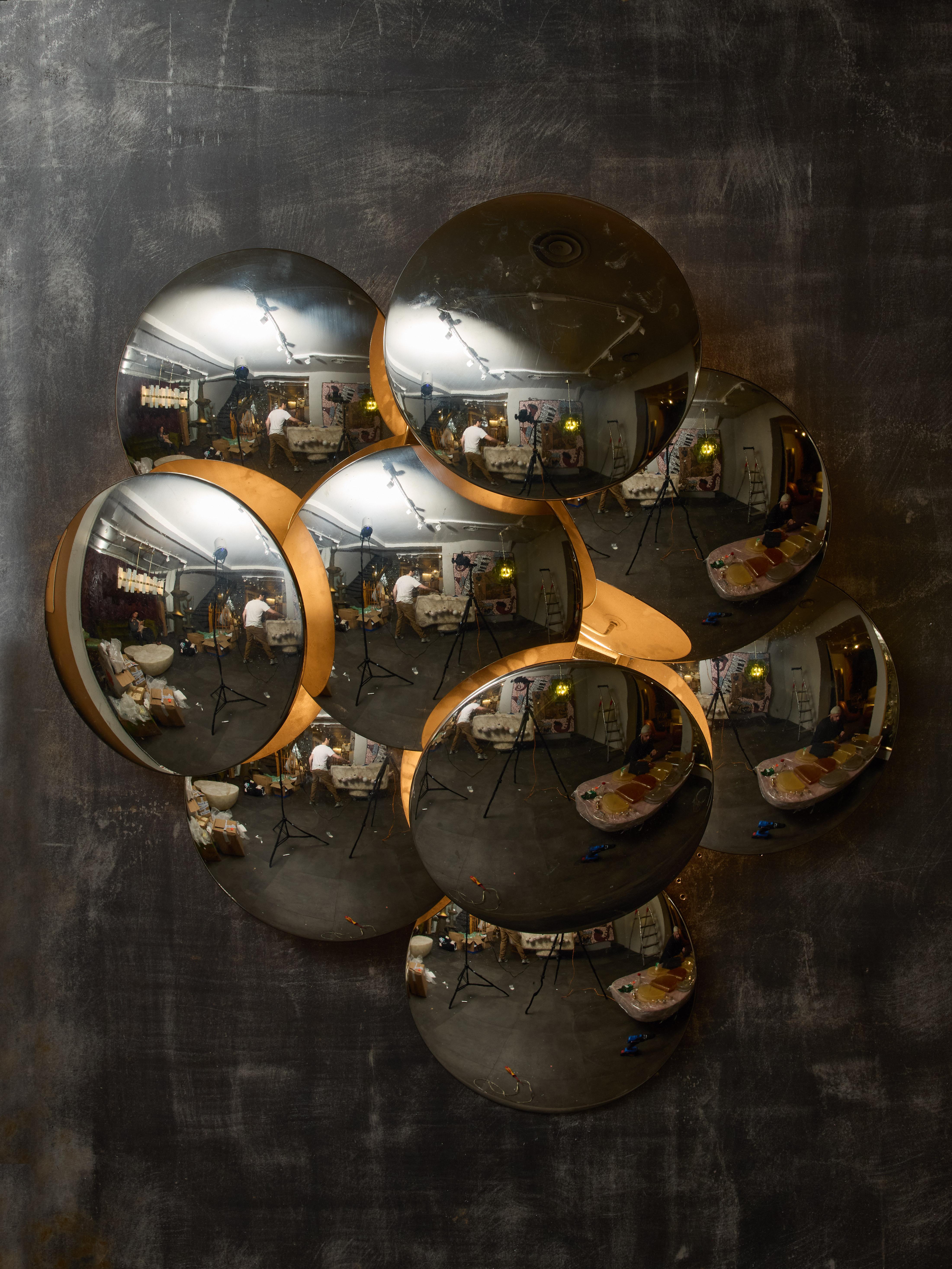 Italian Reggiani Vintage Light Fixture In Mirrored Metal