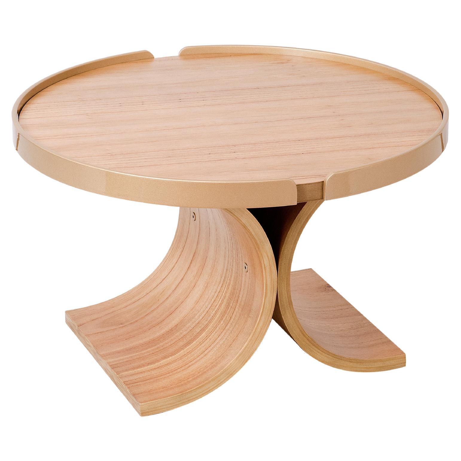 Table centrale "Regia" plateau en multiplis de bois naturel cannelle courbé 