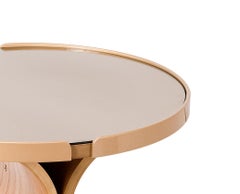 "Regia" Center Table in Curved Cinnamon Wood Multi-laminate and Top in Mirror