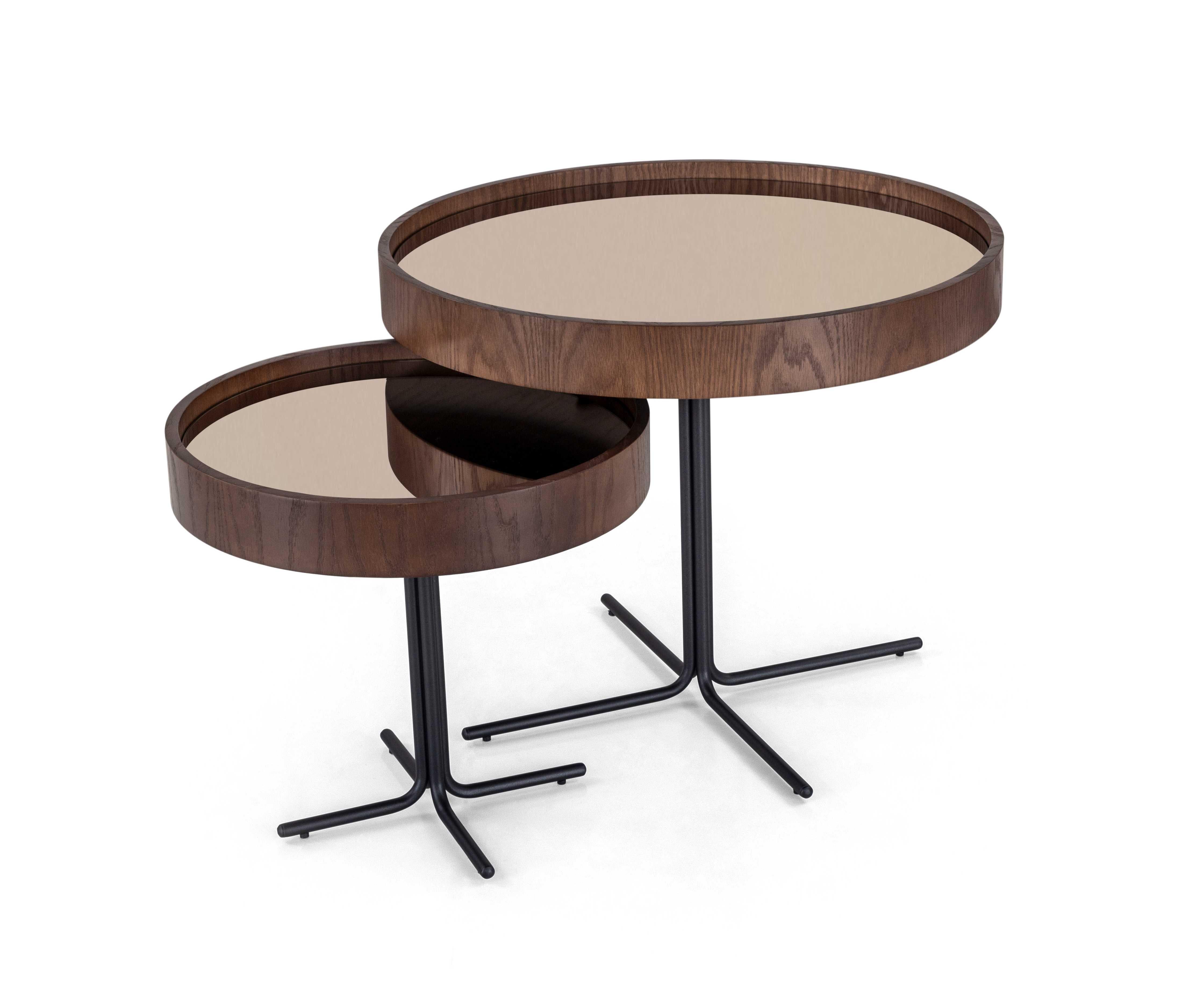 Brésilien Table à café à plateau de 20 po avec miroir en bronze et fini Imbuia - The Collective en vente