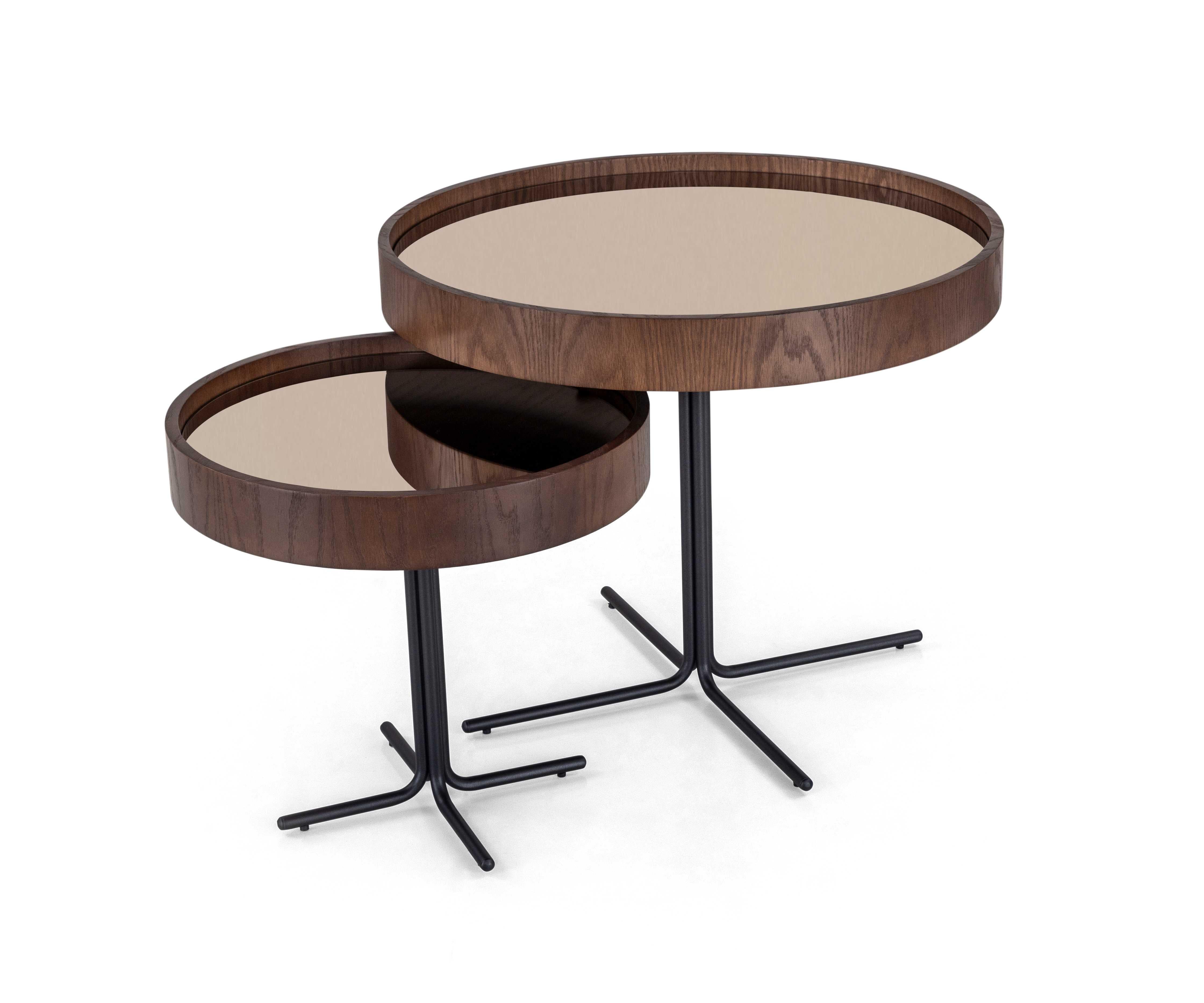 Brésilien Table à café à plateau de 27 po avec miroir en bronze et fini Imbuia - The Collective en vente