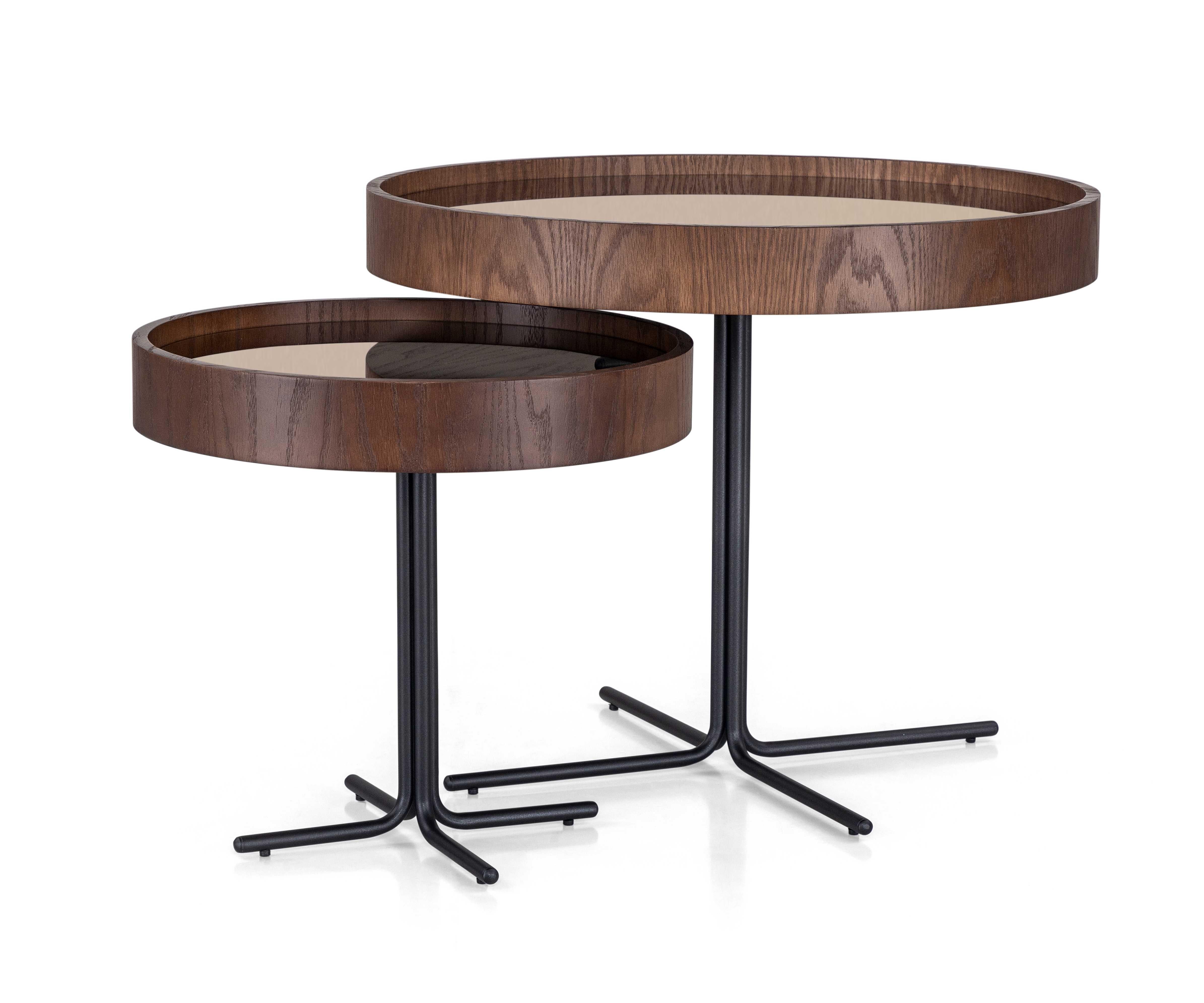Tacheté Table à café à plateau de 27 po avec miroir en bronze et fini Imbuia - The Collective en vente