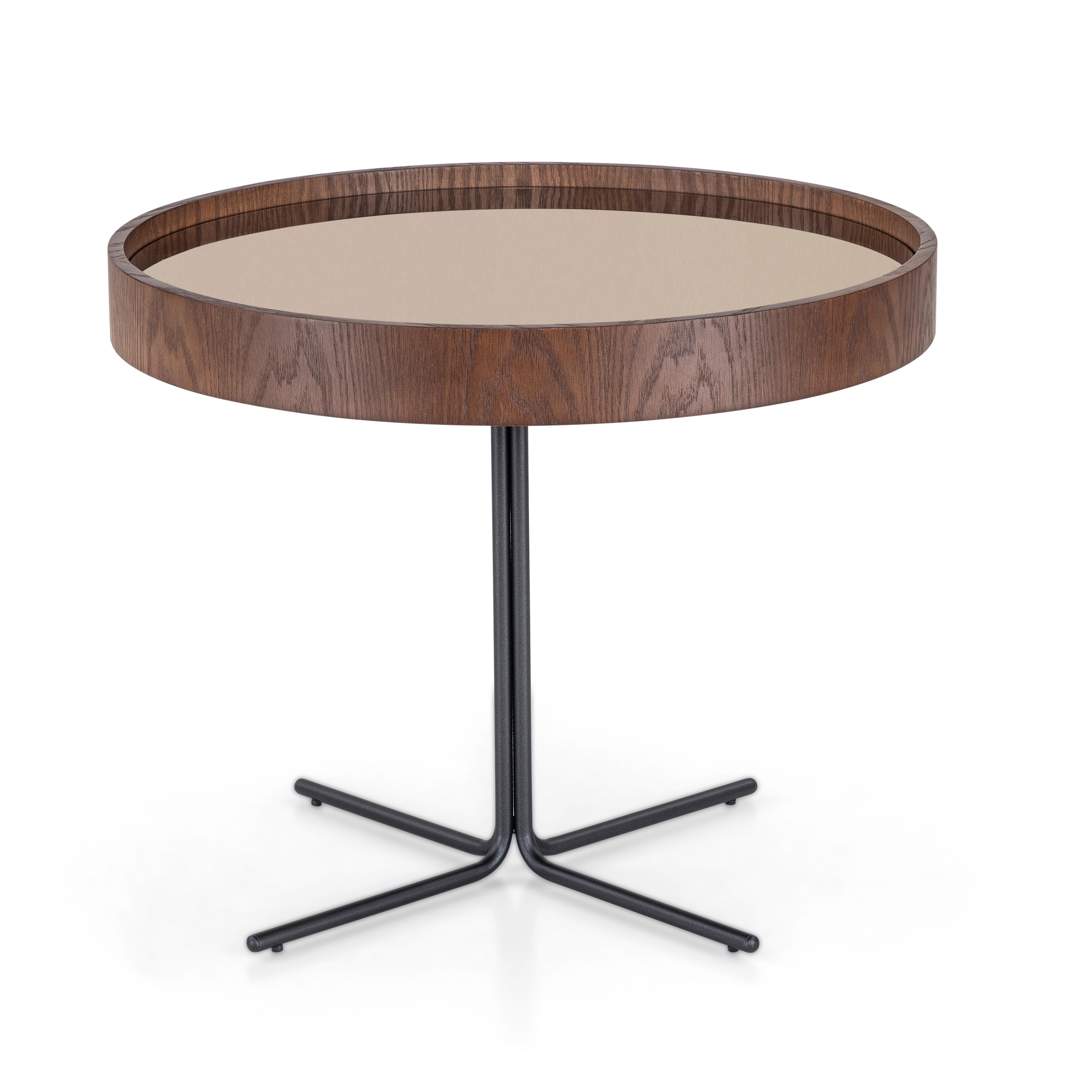 XXIe siècle et contemporain Table à café à plateau de 27 po avec miroir en bronze et fini Imbuia - The Collective en vente