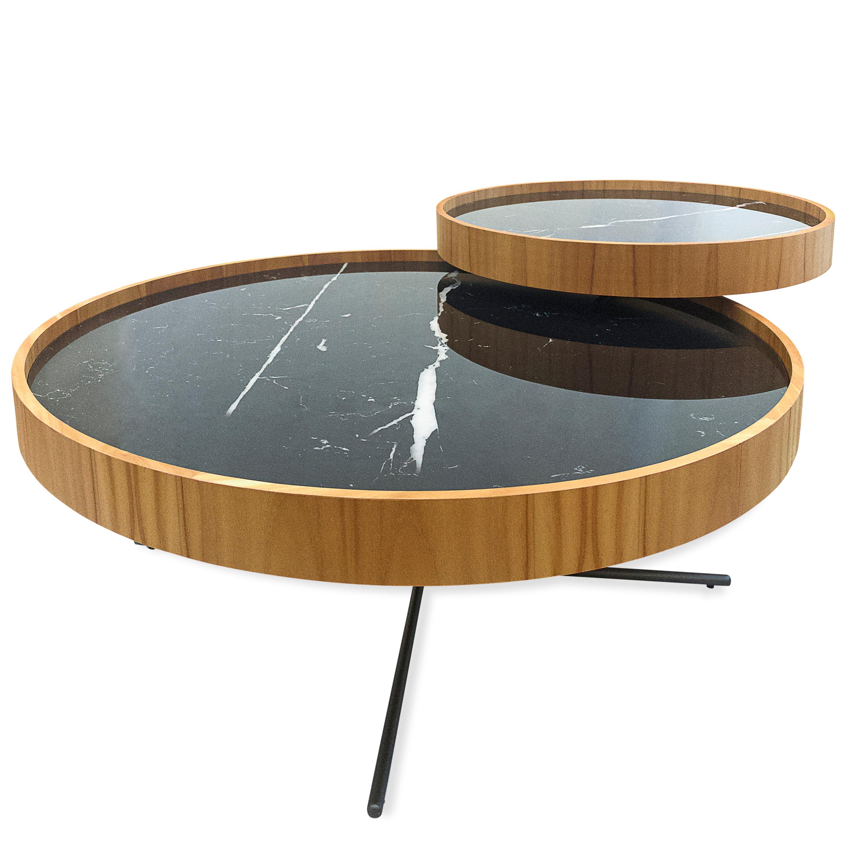 Regia Occasional Table in Teak Wood Finish Featuring Black Nero Glass, Set of 2 For Sale 6