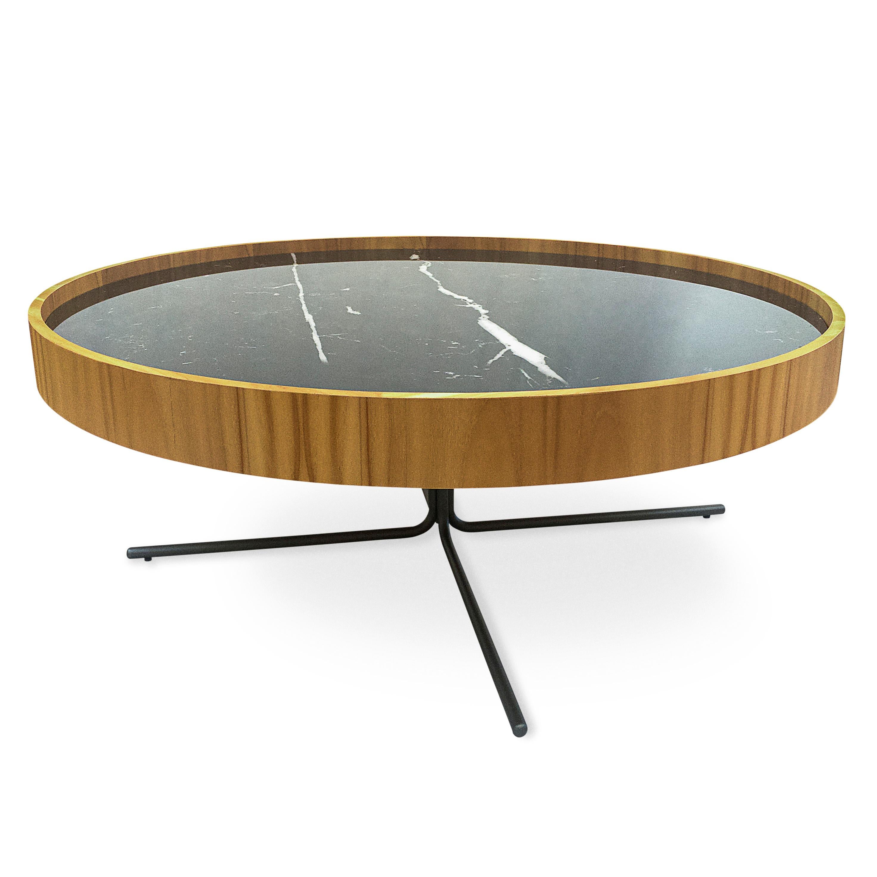 Brazilian Regia Occasional Table in Teak Wood Finish Featuring Black Nero Glass, Set of 2 For Sale