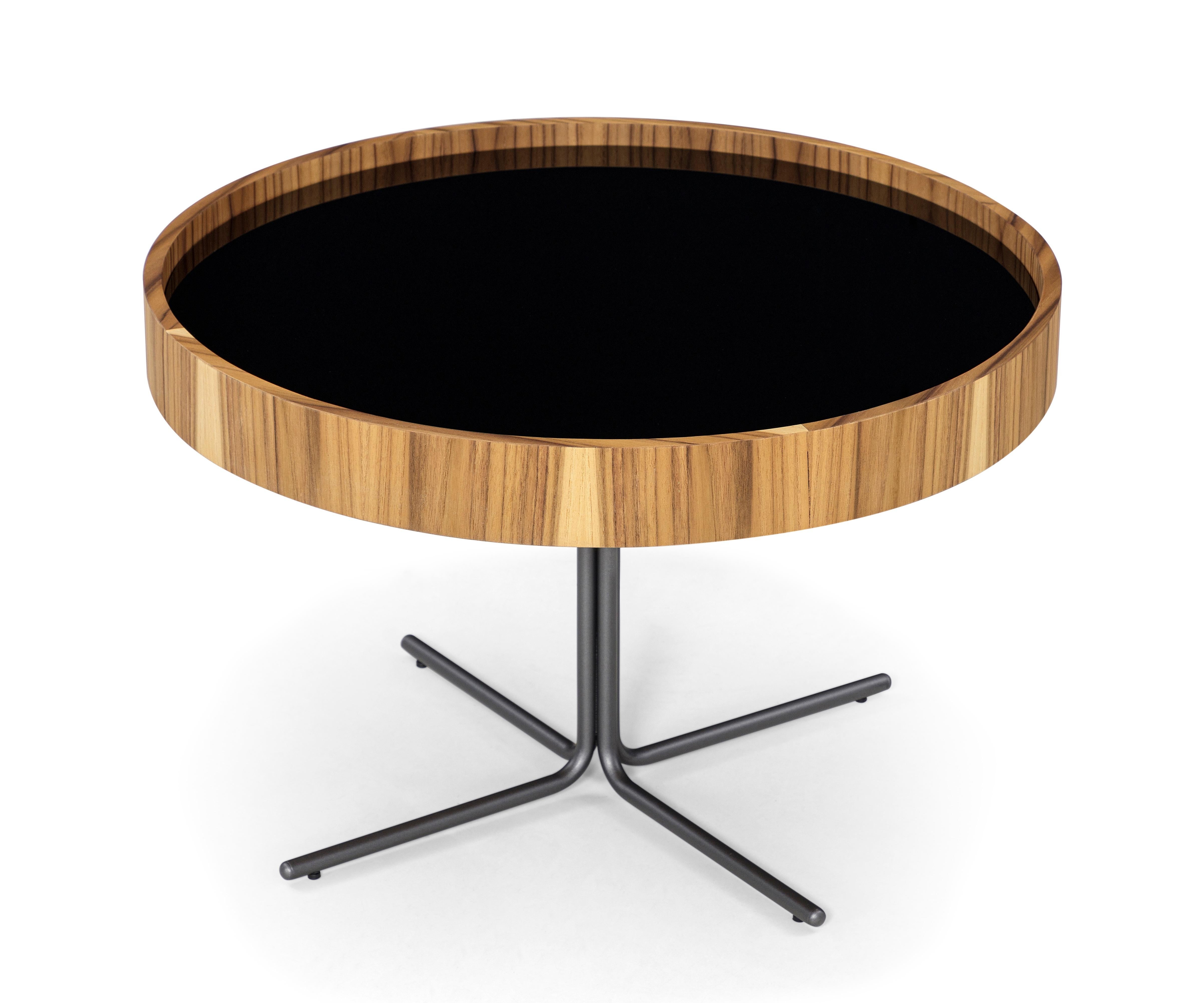 Black Glass 27-Inch Occasional Table with Teak Rim - Regia Line