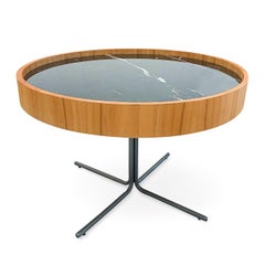 Accent Table with Nero Glass 27-Inch Top, Teak Rim and Graphite Base, Regia Line