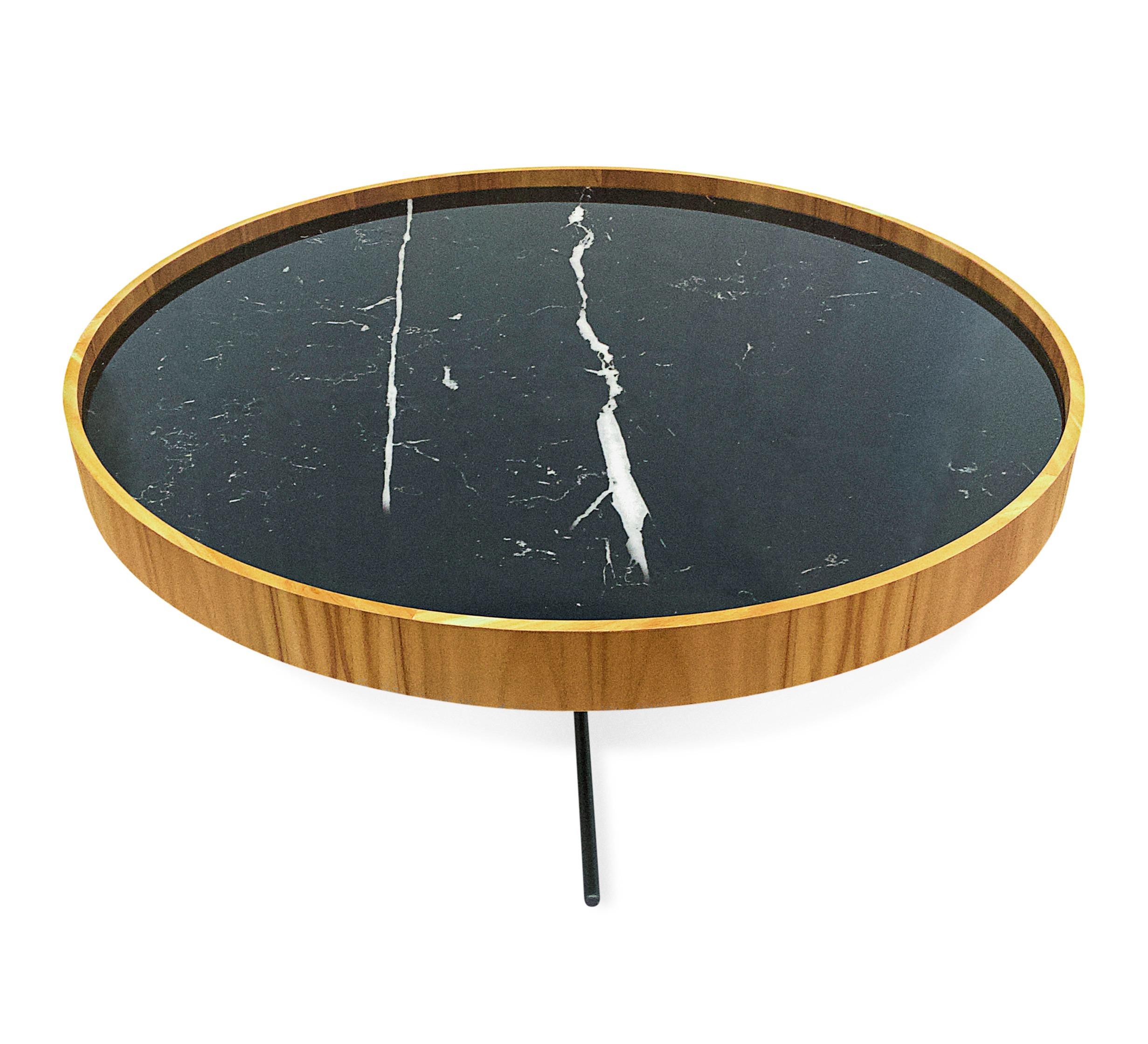 Regia Occasional Table in Teak Wood Finish Featuring Black Nero Glass 39'' In New Condition For Sale In Miami, FL