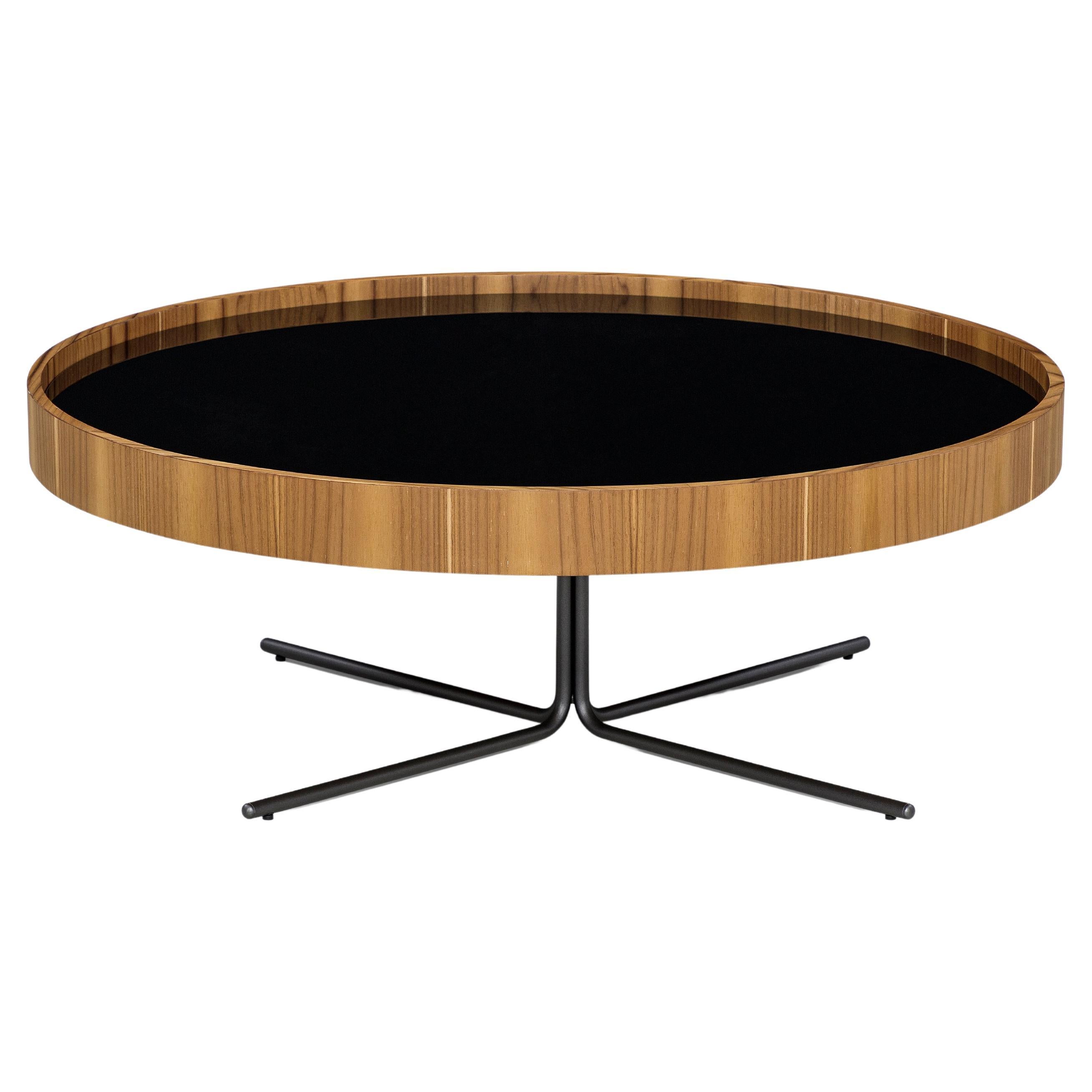 Regia Occasional Table in Teak Wood Finish Featuring Black Glass 39'' For Sale