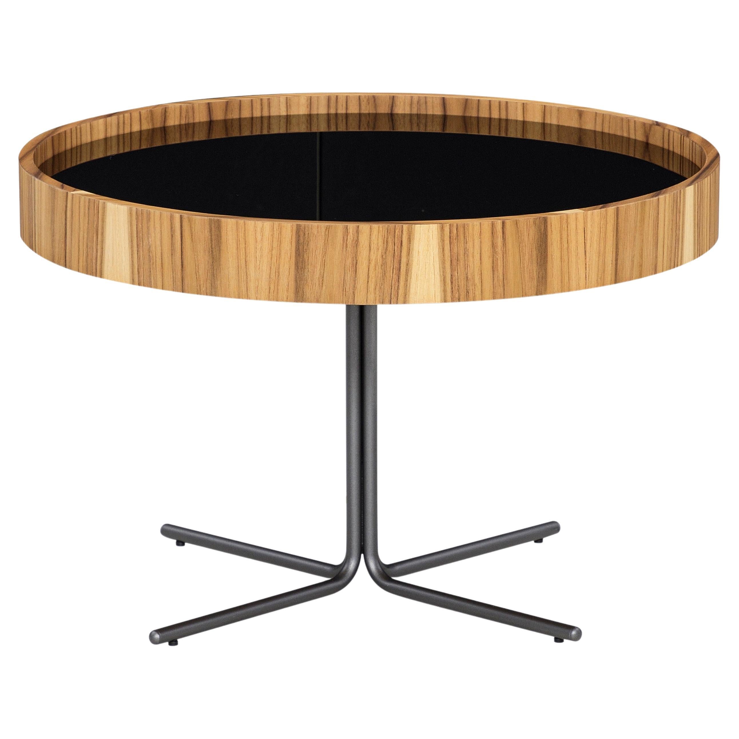 Regia Occasional Table in Teak Wood Finish Featuring Black Glass 27'' For Sale