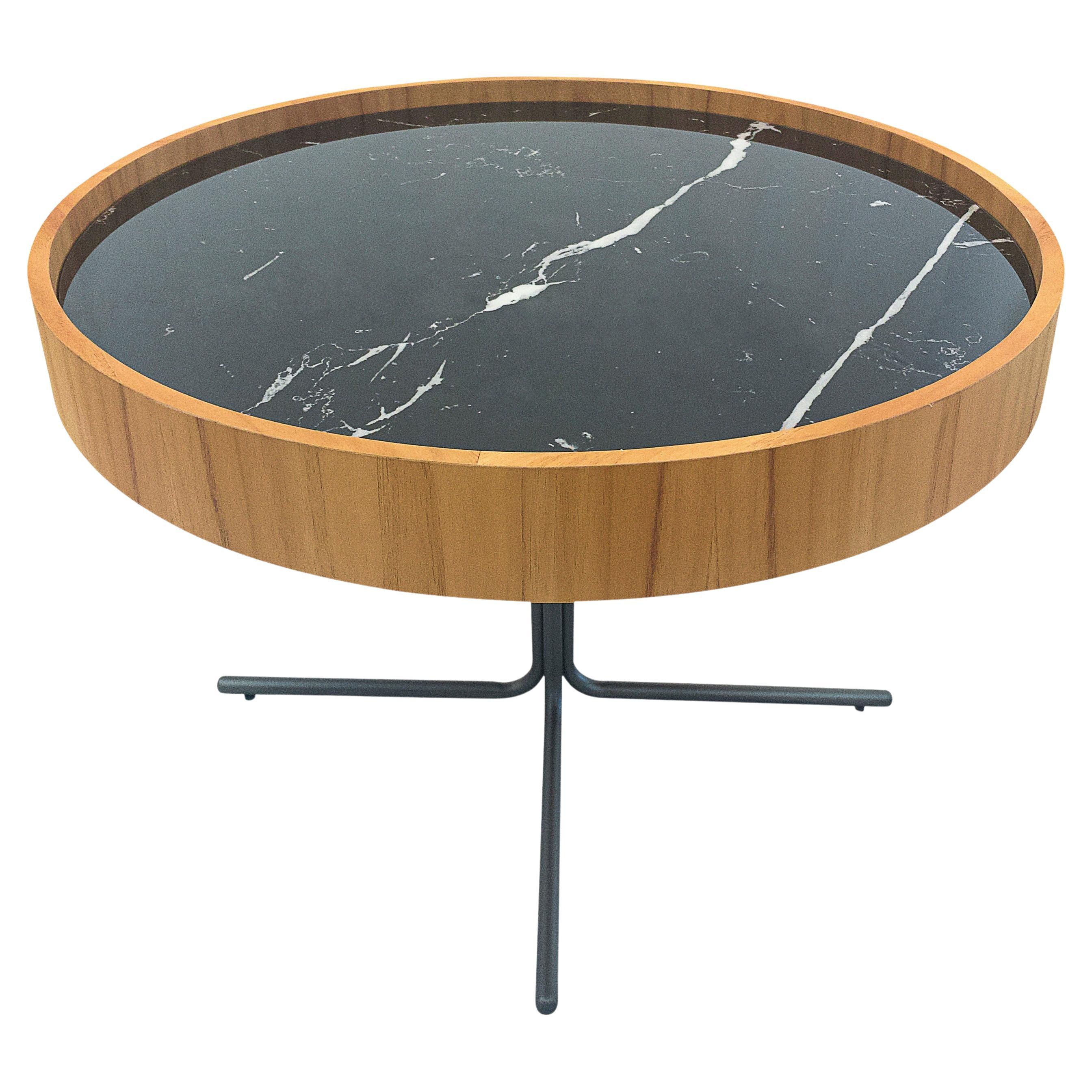 Regia Occasional Table in Teak Wood Finish Featuring Black Nero Glass 27'' For Sale