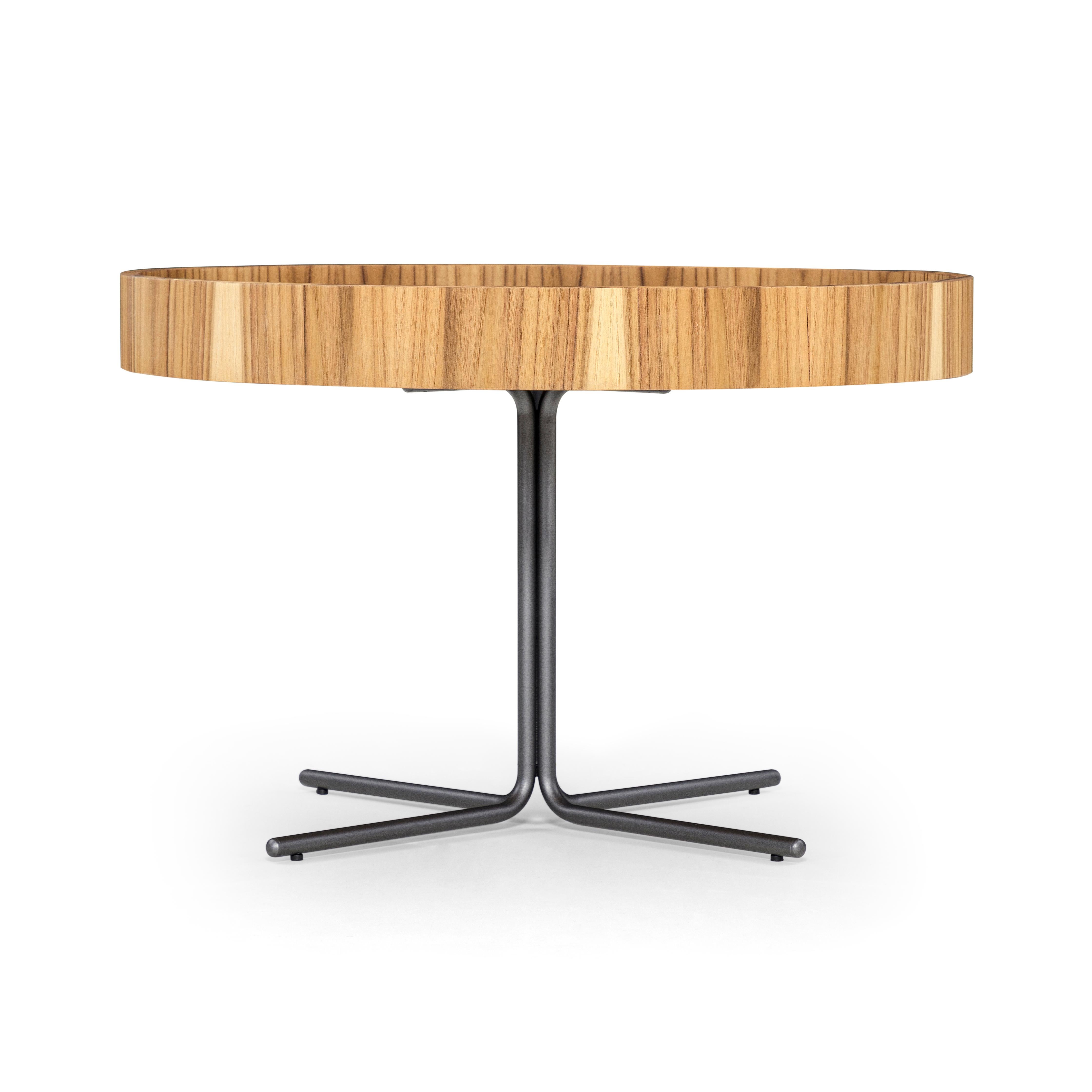 Regia Occasional Table in Teak Wood Finish Featuring Black Glass, Set of 2 In New Condition For Sale In Miami, FL