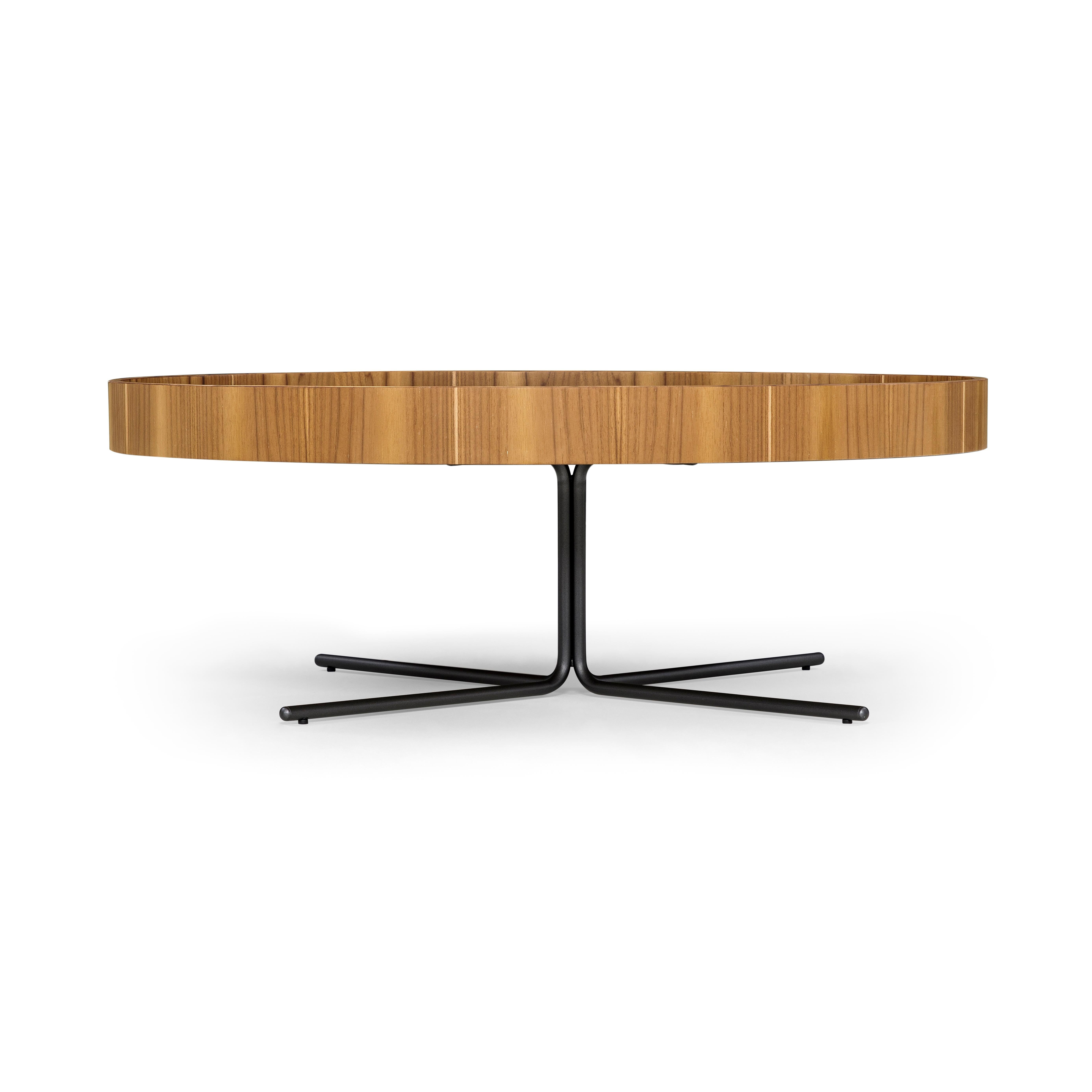 Contemporary Regia Occasional Table in Teak Wood Finish Featuring Black Glass, Set of 2 For Sale