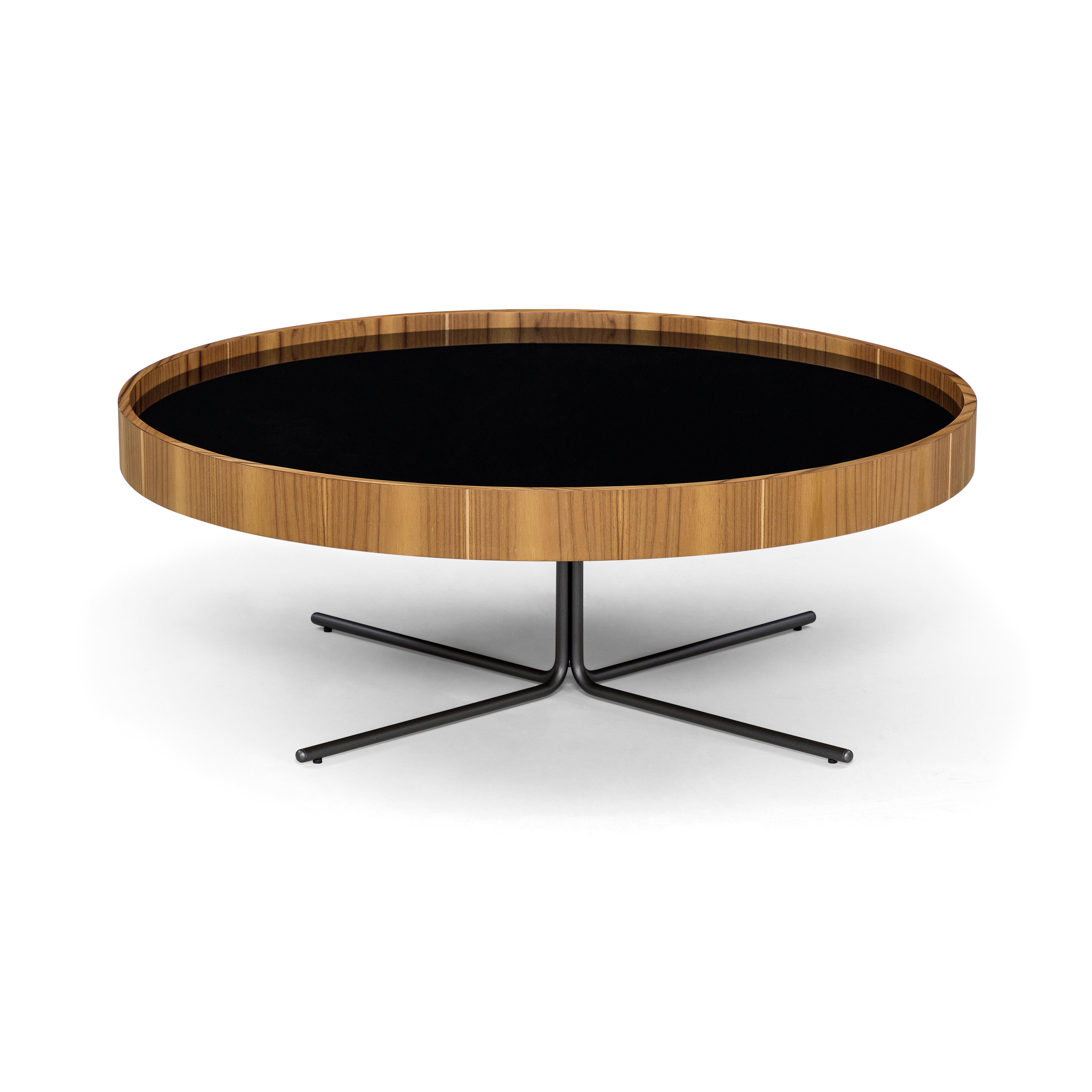 Regia Occasional Table in Teak Wood Finish Featuring Black Glass, Set of 2 For Sale 2