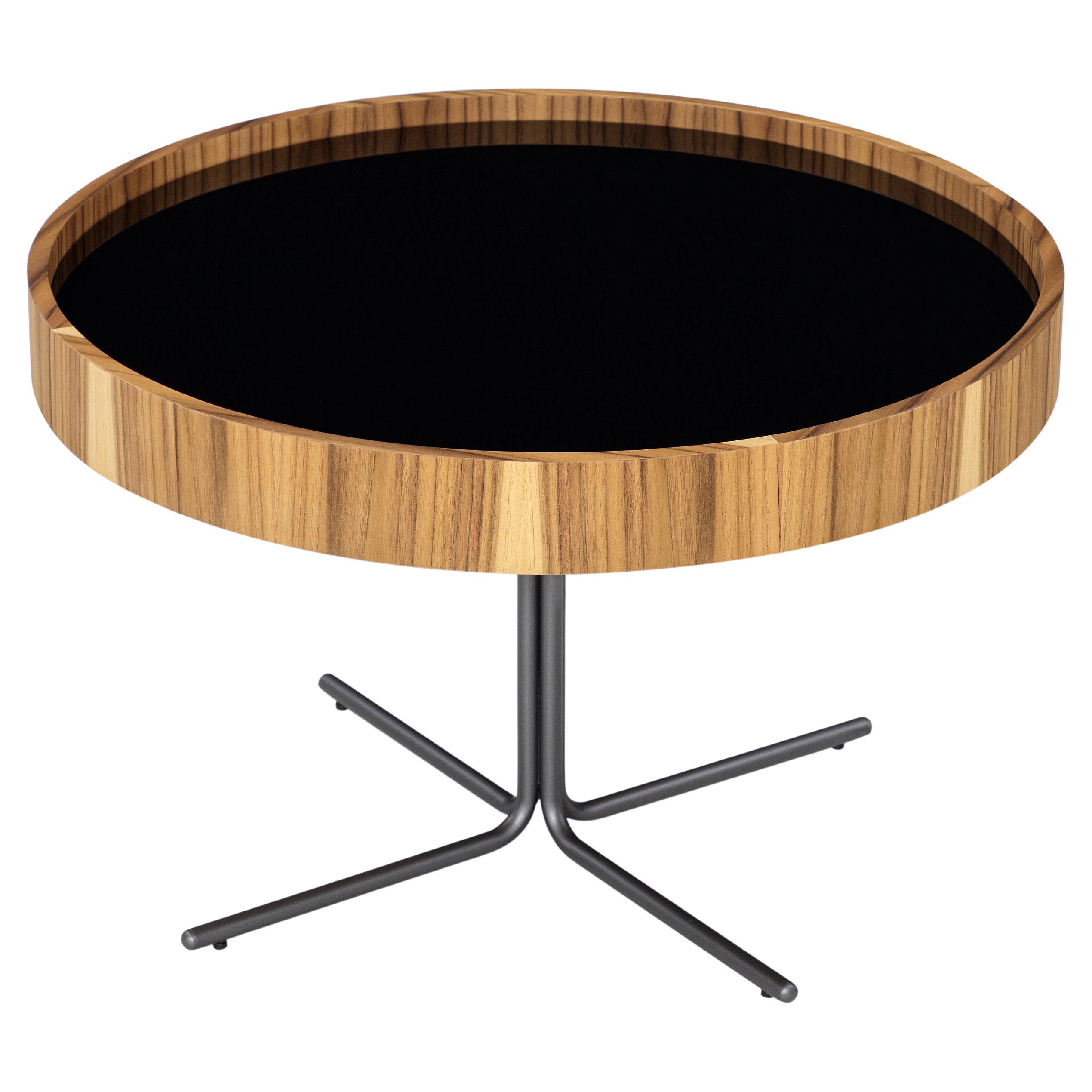 Regia Occasional Table in Teak Wood Finish Featuring Black Glass, Set of 2 For Sale