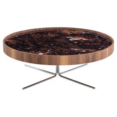 Regia Occasional Table in Walnut Wood Finish Featuring Imperial Brown Glass 39''