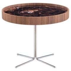 Regia Occasional Table in Walnut Wood Finish Featuring Imperial Brown Glass 27''