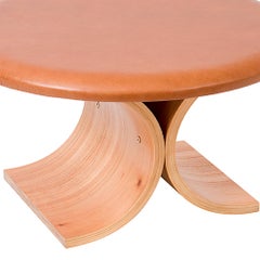 "Regia" Ottoman in Curved Cinnamon Wood Multi-laminate Upholstered in Leather