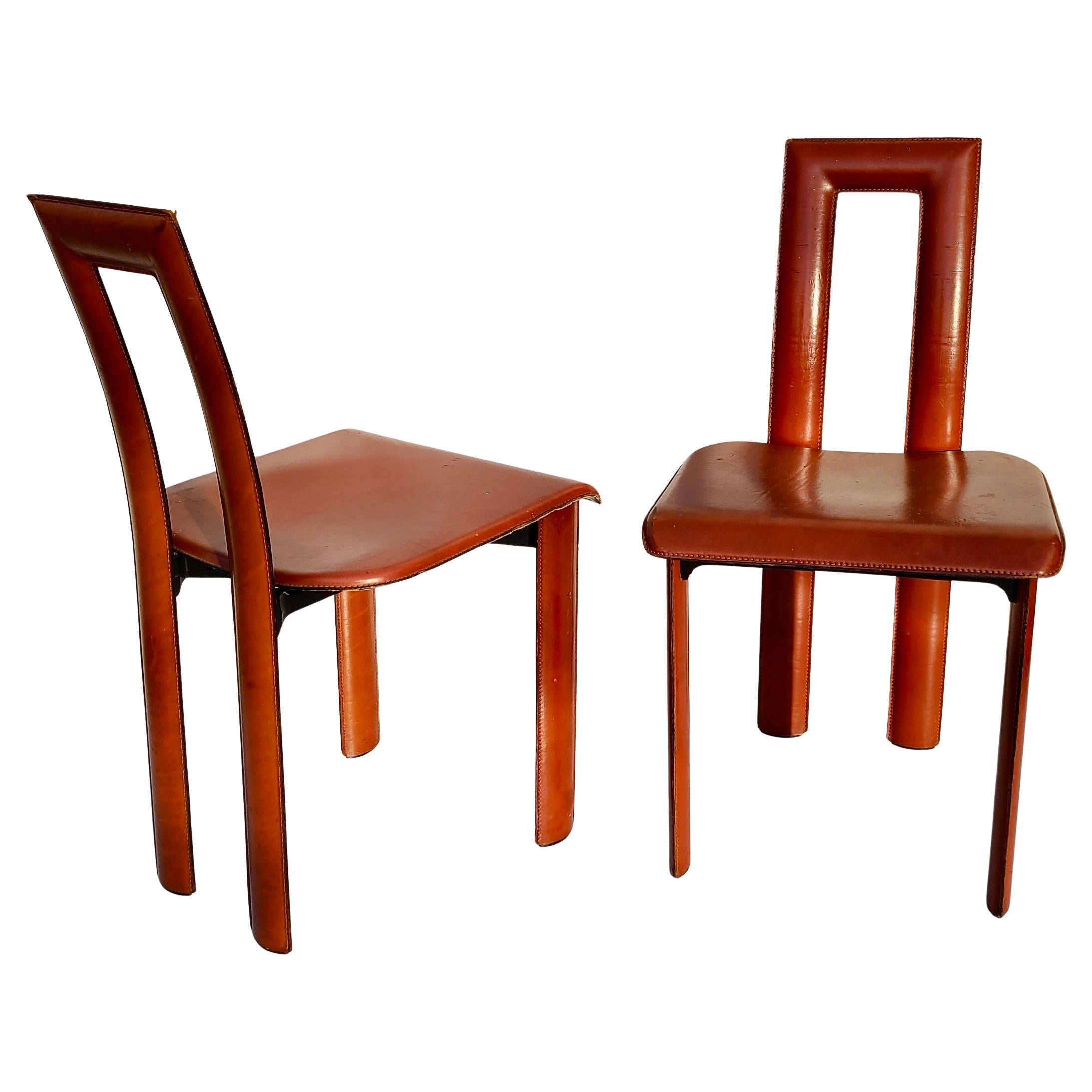 Regia Set 4 Sillas de Comedor de Piel Coñac Antonello Mosca YCAMI Collection en venta 5