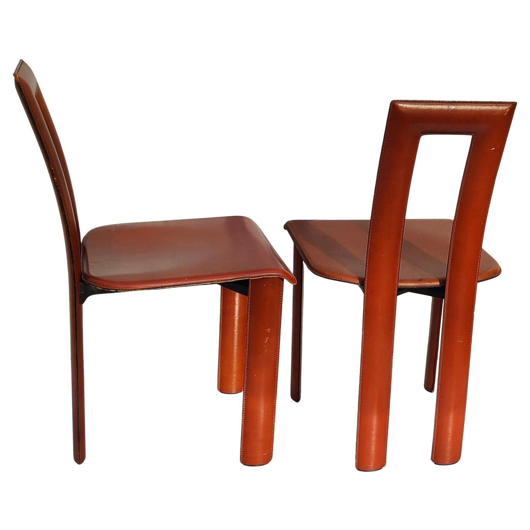 Regia Set 4 Sillas de Comedor de Piel Coñac Antonello Mosca YCAMI Collection en venta 6