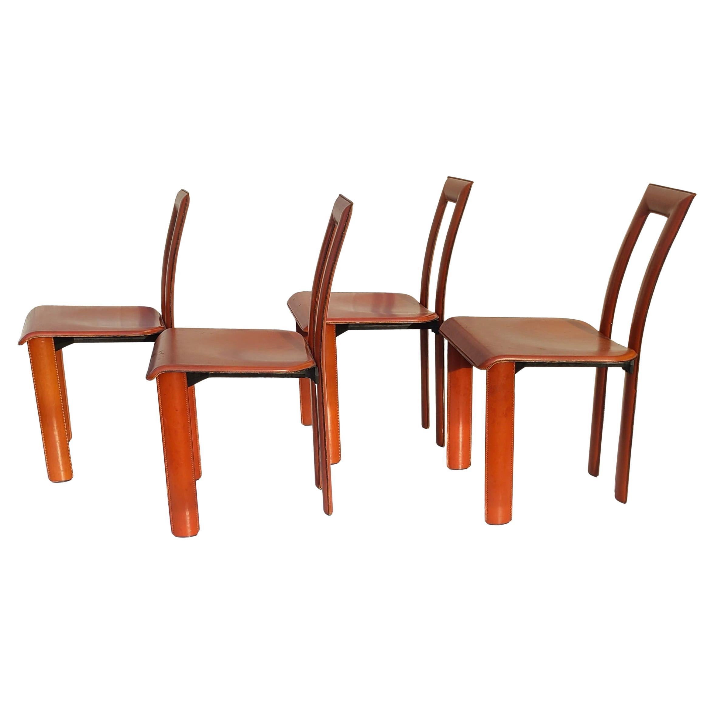 Regia Set 4 Sillas de Comedor de Piel Coñac Antonello Mosca YCAMI Collection en venta 7