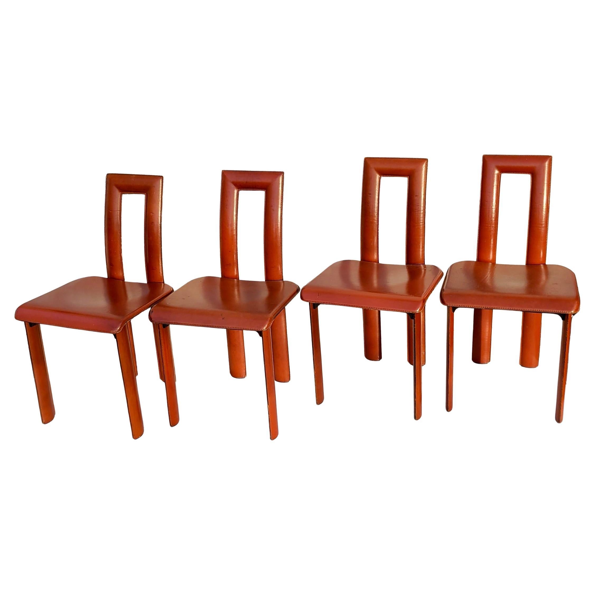 Regia Set 4 Sillas de Comedor de Piel Coñac Antonello Mosca YCAMI Collection Italiano en venta