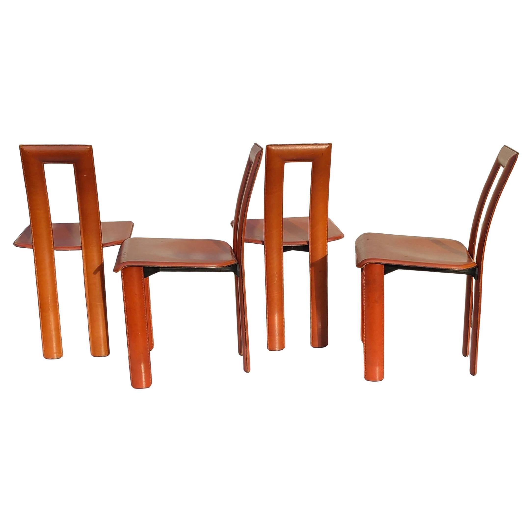 Regia Set 4 Sillas de Comedor de Piel Coñac Antonello Mosca YCAMI Collection Cuero en venta