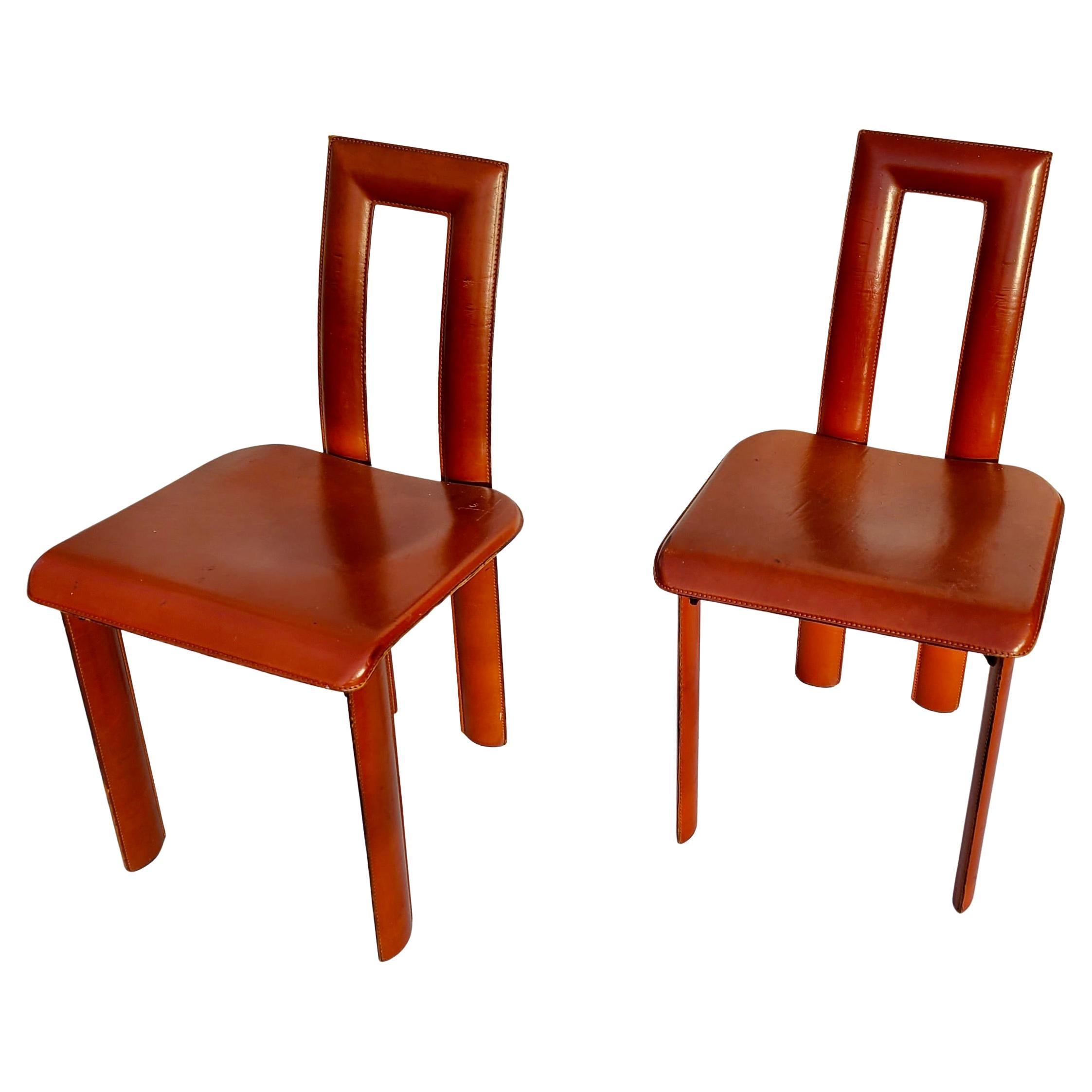 Regia Set 4 Sillas de Comedor de Piel Coñac Antonello Mosca YCAMI Collection en venta 2