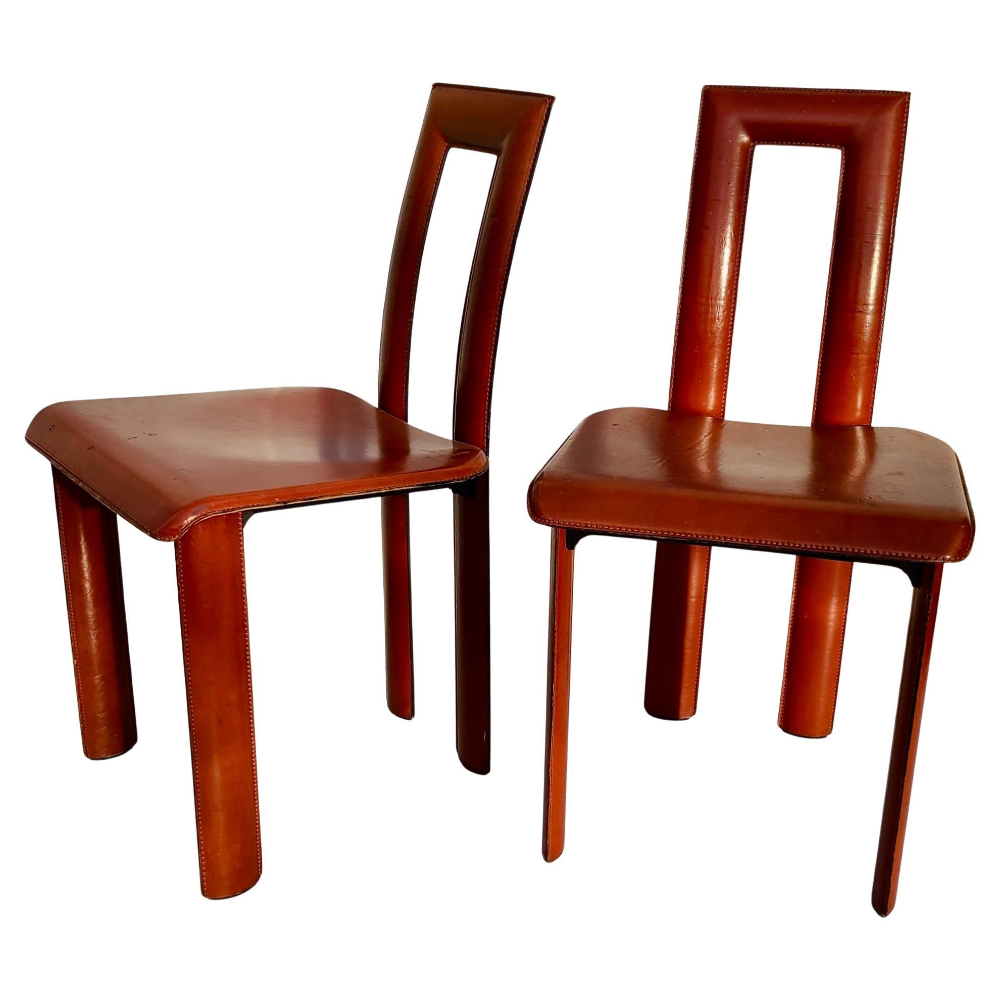 Regia Set 4 Sillas de Comedor de Piel Coñac Antonello Mosca YCAMI Collection en venta 3