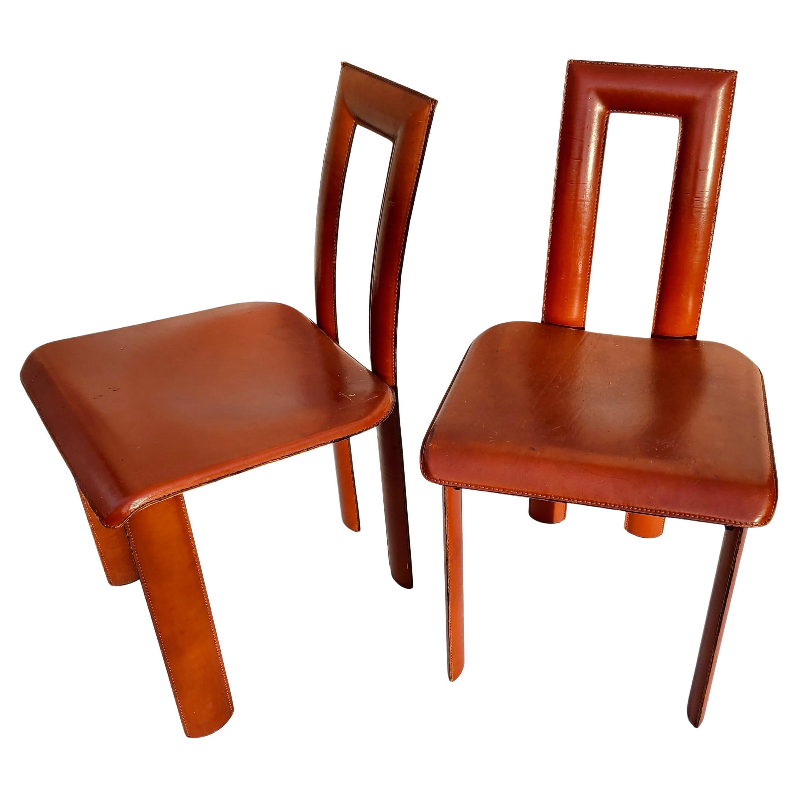 Regia Set 4 Sillas de Comedor de Piel Coñac Antonello Mosca YCAMI Collection en venta 4