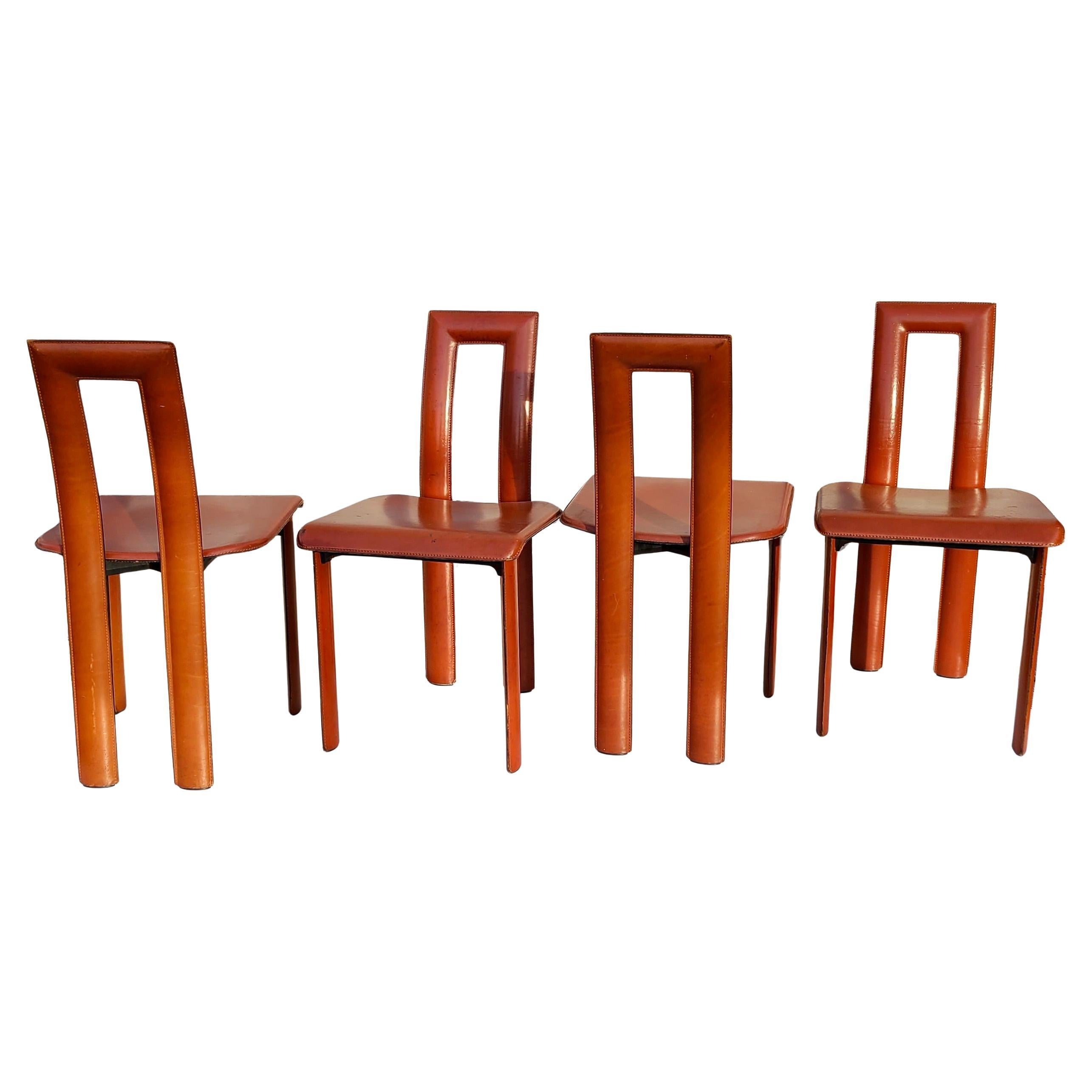 Regia Set 4 Sillas de Comedor de Piel Coñac Antonello Mosca YCAMI Collection en venta