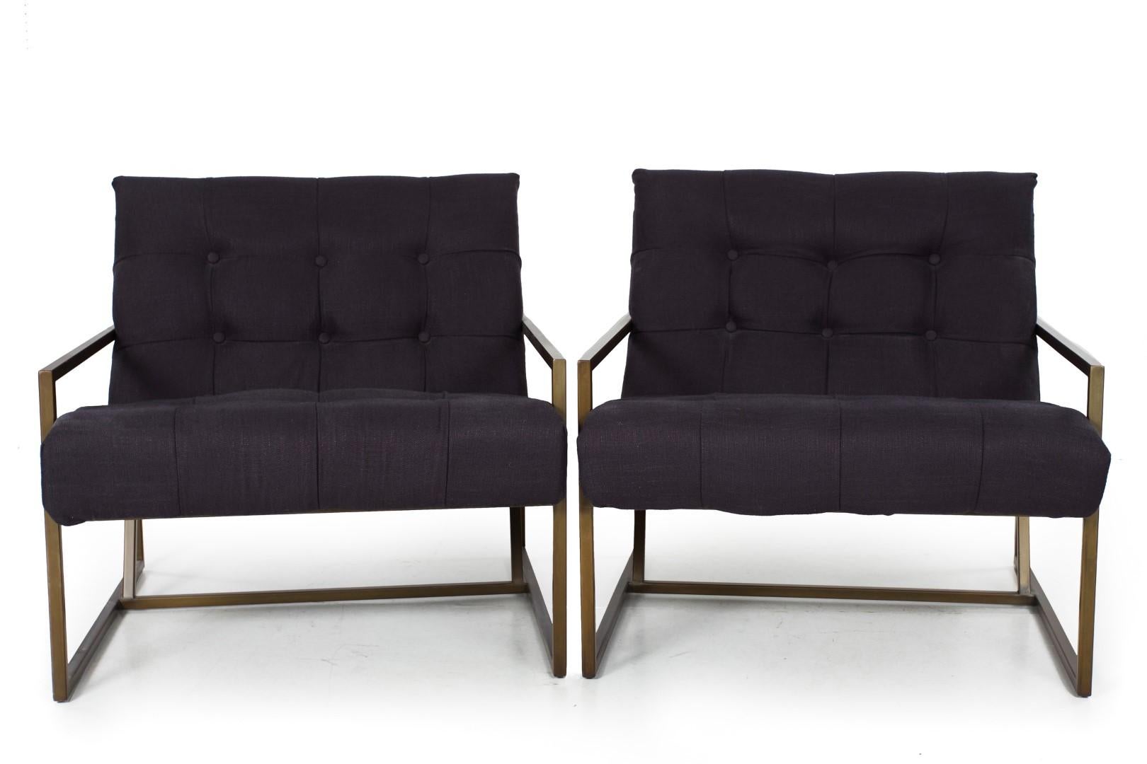 Regina Andrew Pair of Mid-Century Modern Style Tufted Steel Arm Chairs
Item # 710RPP31A

In the mid-century style inspired by the iconic and austere forms of Milo Baughman, this striking chair features a sleek welded steel frame with a brown