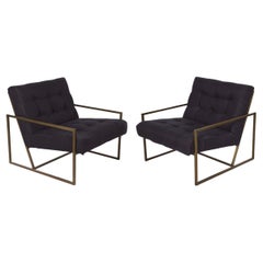 Regina Andrew Pair of Mid-Century Modern Style Tufted Steel Arm Chairs