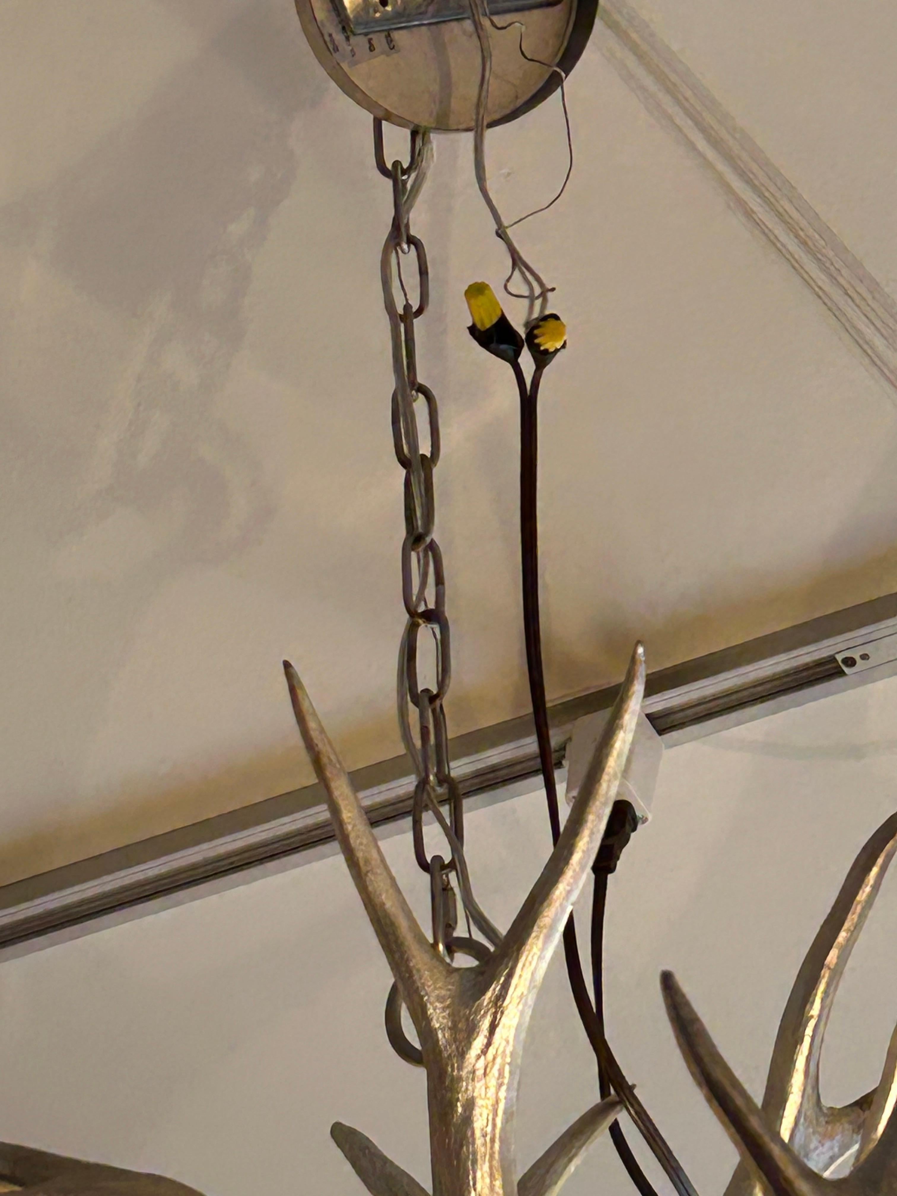 Regina Andrews Llamativa Lámpara de 6 Luces de Asta de Imitación a Hoja de Plata Estadounidense en venta