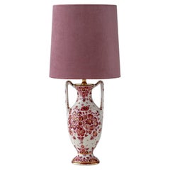 Regina Delft Red Table Lamp (1935-1979) with New Old Rose Velvet Shade