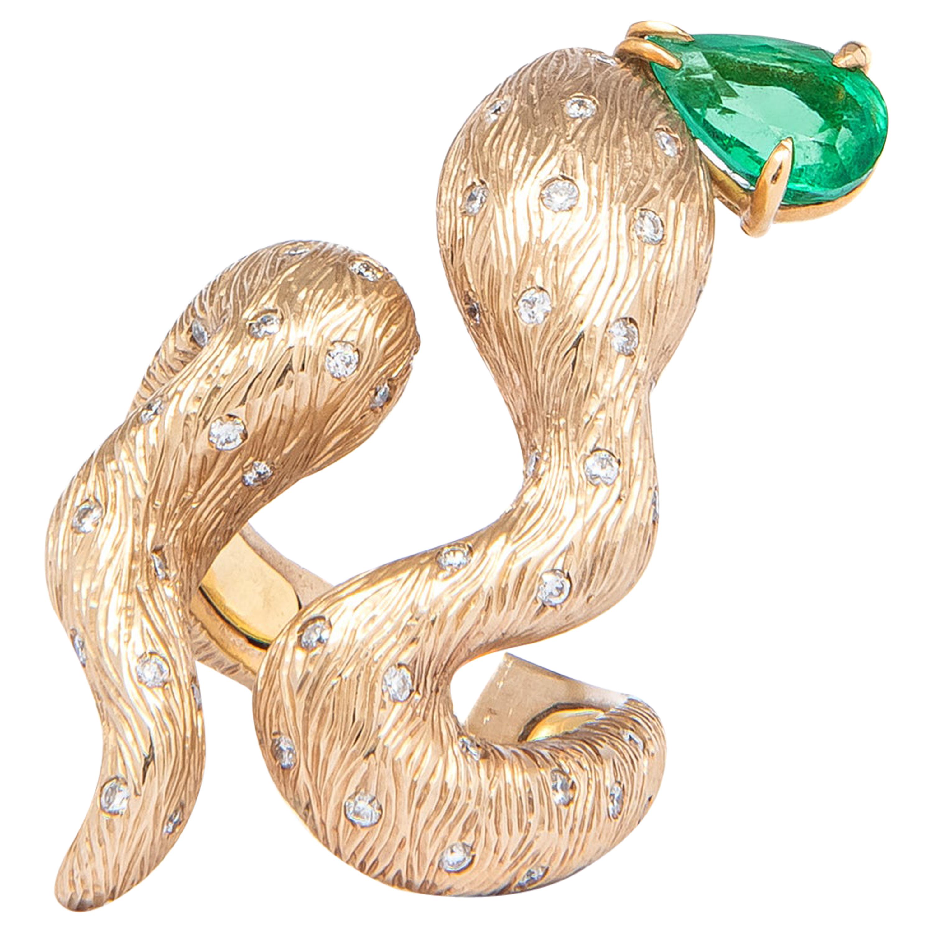 Regina Gambatesa Diamonds and Emerald Snake Ring