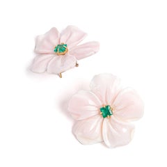 Regina Gambatesa Shell Flower earrings with Gold and Emerald