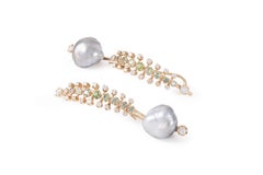 Regina Gambatesa Fly Earrings with Green Sapphire Diamonds and Tahiti Pearls