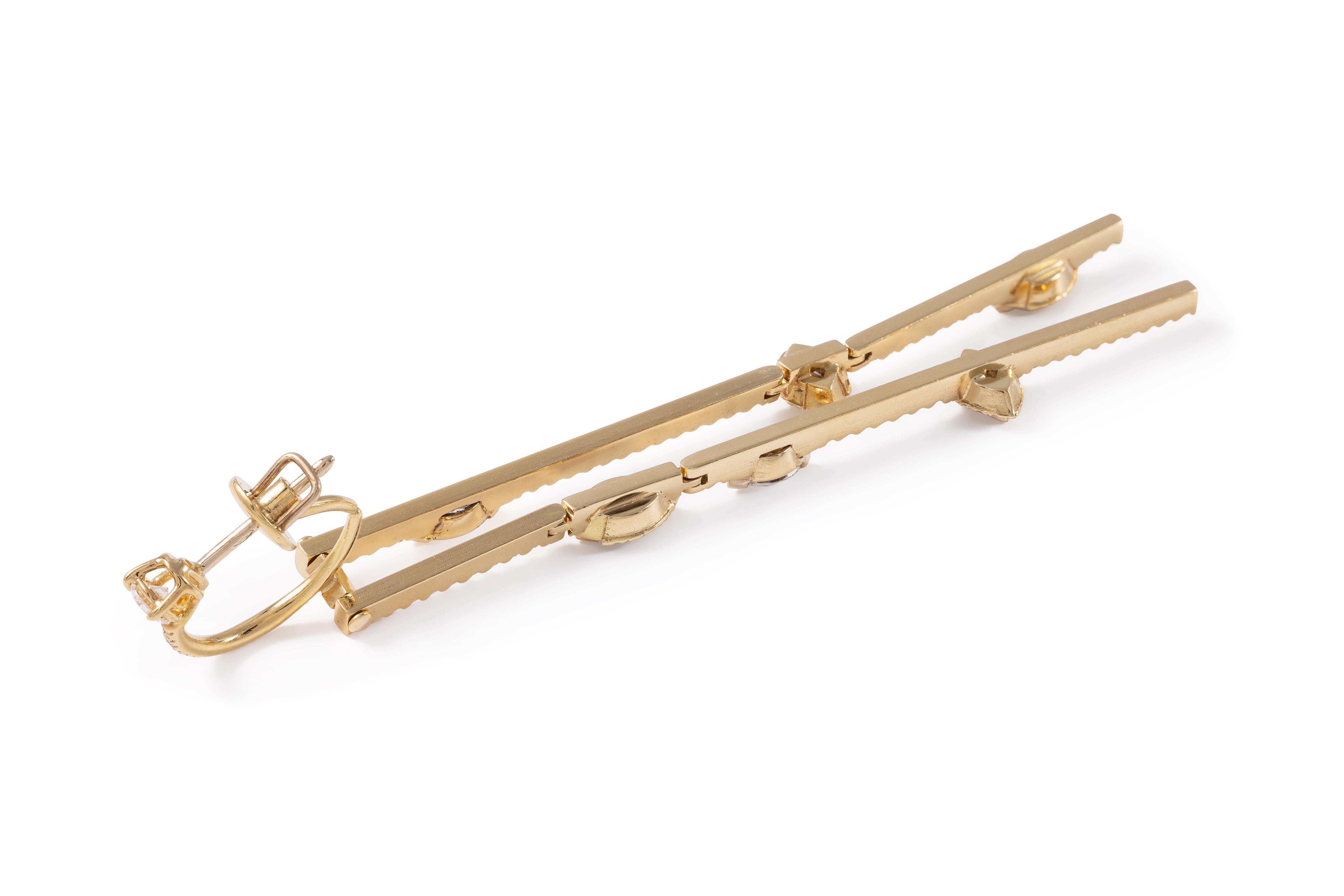 Contemporary Regina Gambatesa Gold Wand Earrings with Diamonds Shuttles For Sale