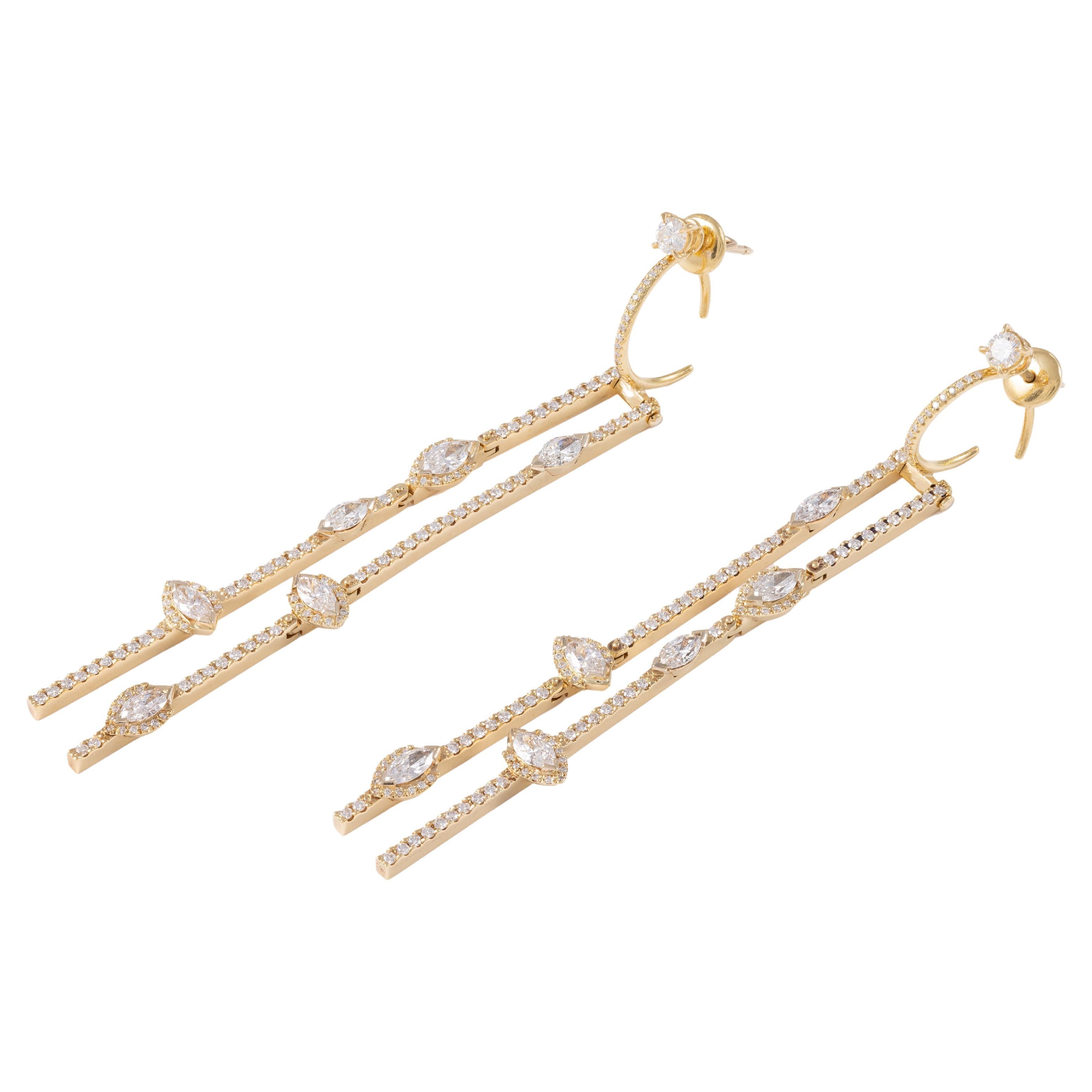 Regina Gambatesa Gold Wand Earrings with Diamonds Shuttles For Sale