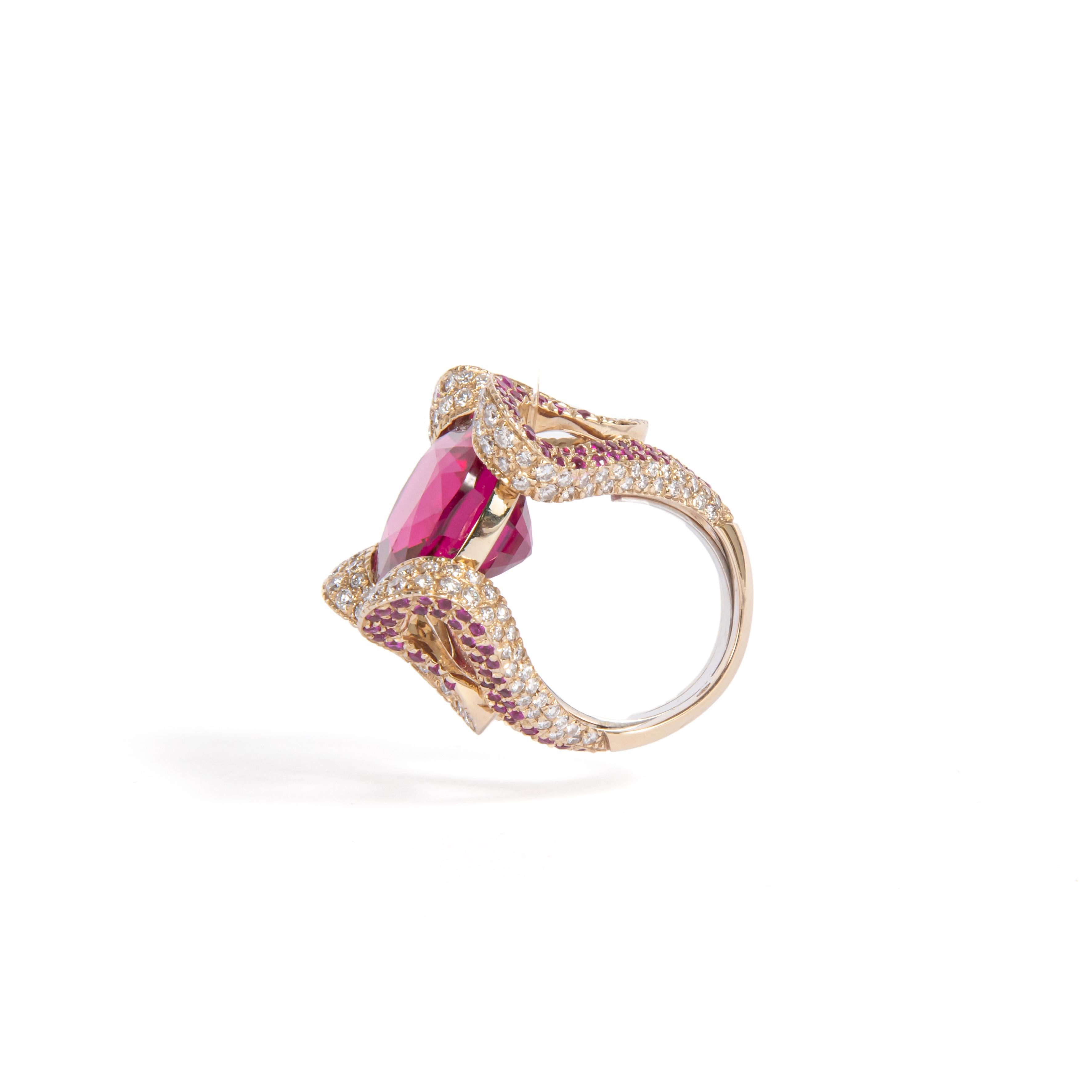Contemporary Regina Gambatesa Pink Sapphires Rubelite Diamonds and Grey Gold Ring For Sale